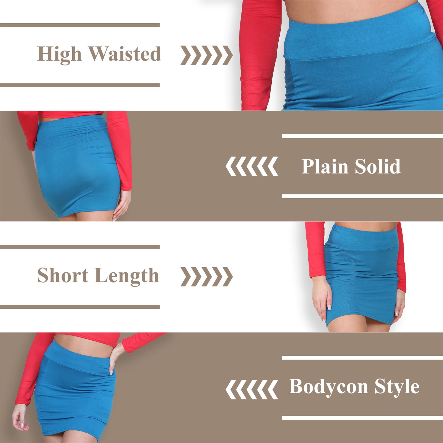 Womens Mini Skirt High Waisted Plain Printed Summer Bodycon Short Pencil Skirt - Picture 71 of 163