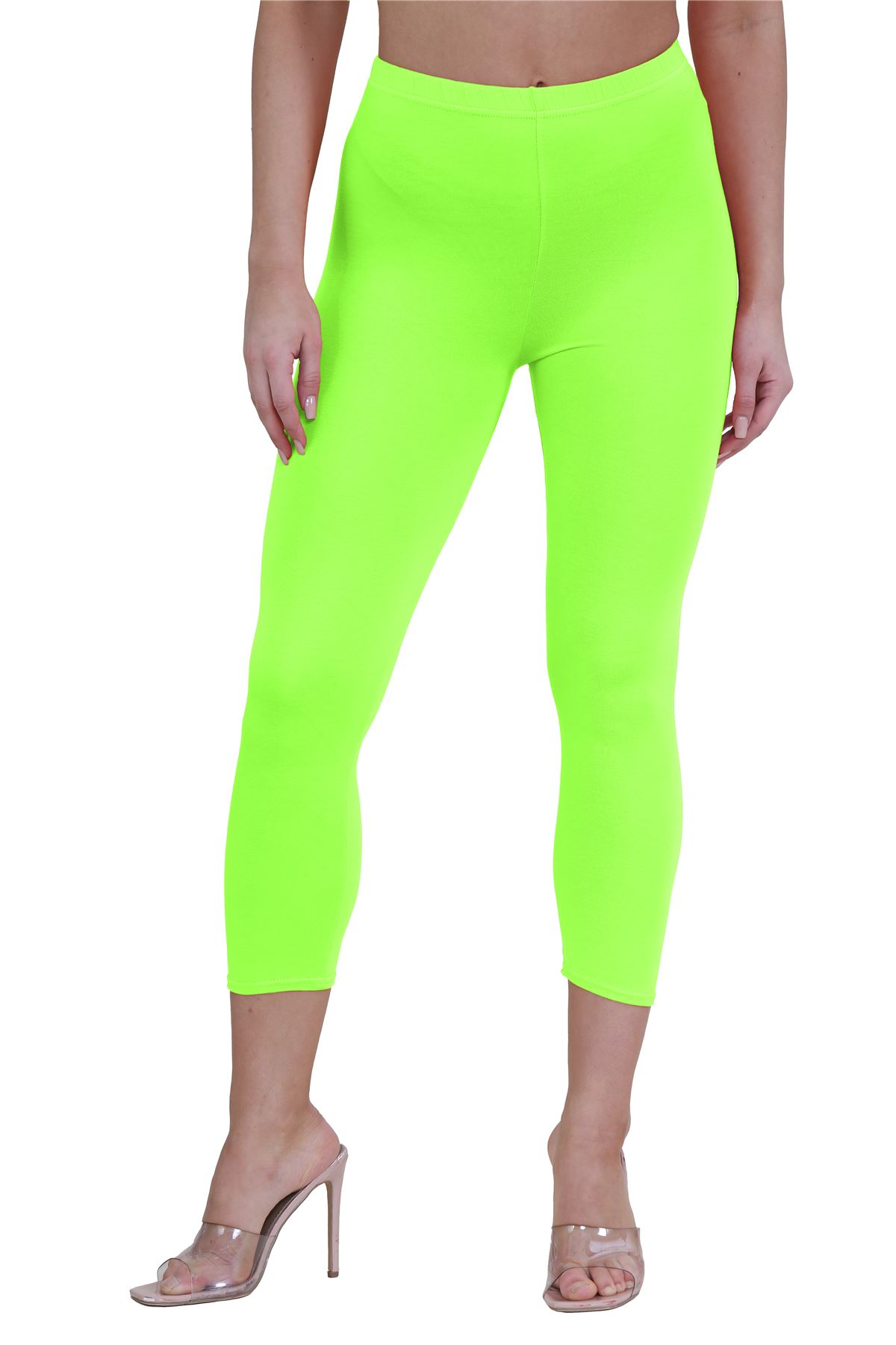 Womens 3/4 Leggings Workout Tight Plain Stretchy Cropped Capri Active Pants - Picture 81 of 186