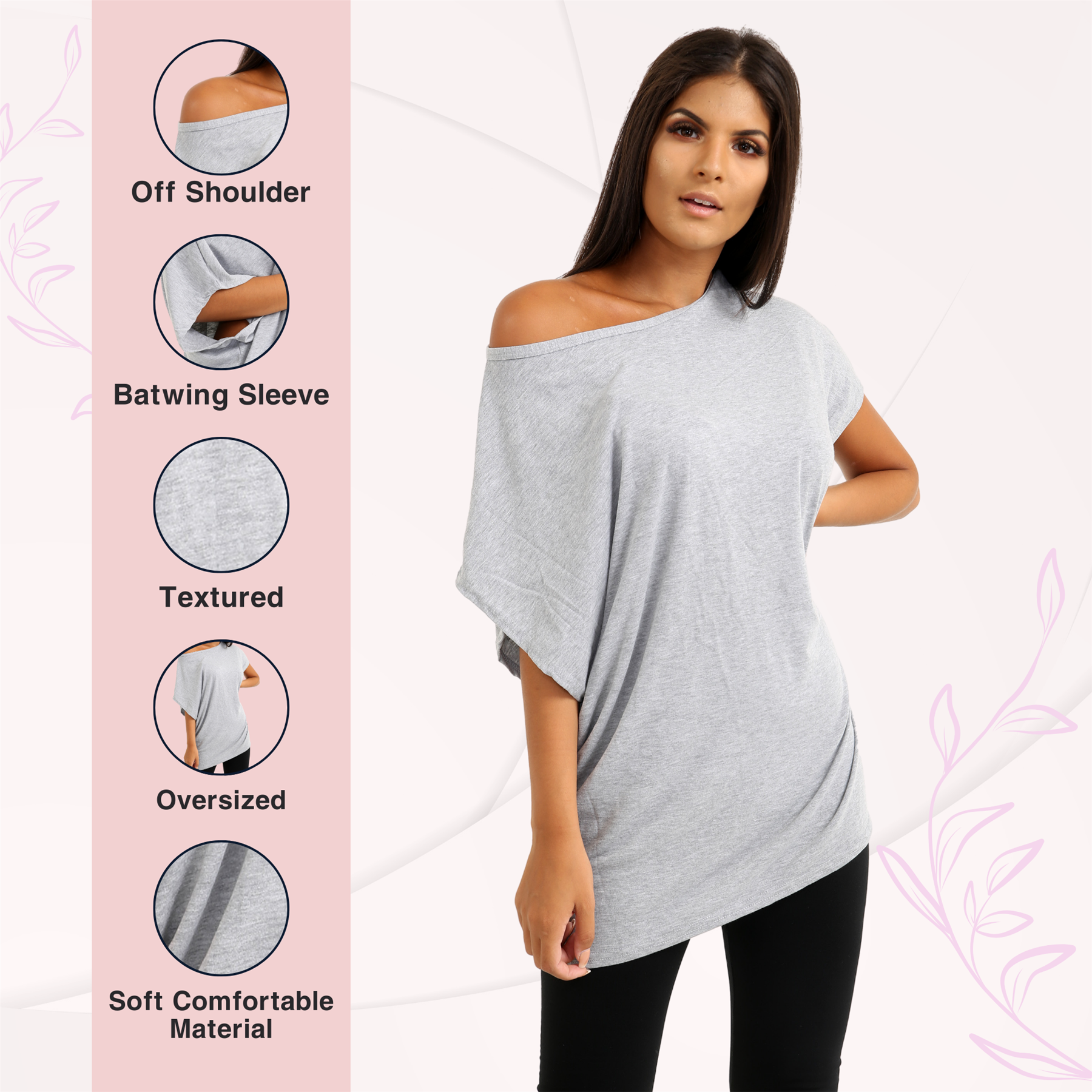 Schulterfreies Damen-T-Shirt Oberteil Fledermausärmel Oversize uni Freizeit Bardot Oberteil - Bild 61 von 225
