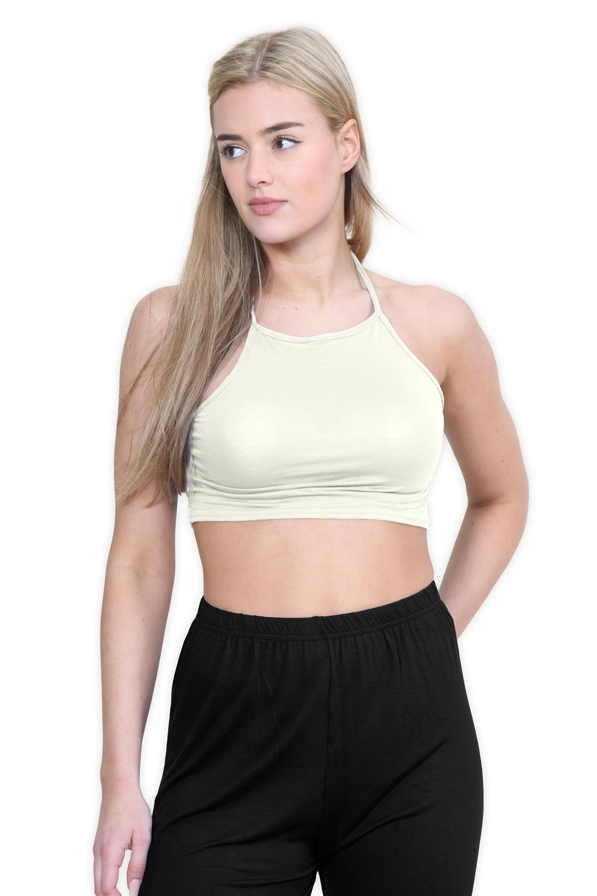 Halter Neck Crop Top Womens Vest Top Plain Tie Knot Top Basic Sleeveless T-Shirt - Picture 40 of 170