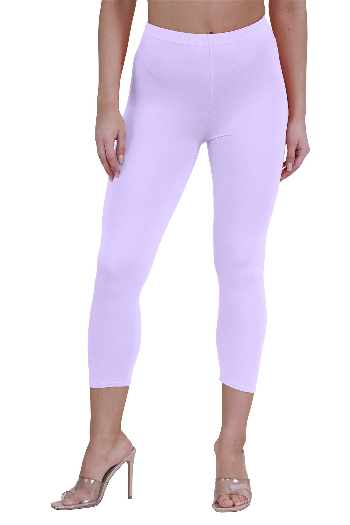 Womens 3/4 Leggings Workout Tight Plain Stretchy Cropped Capri Active Pants