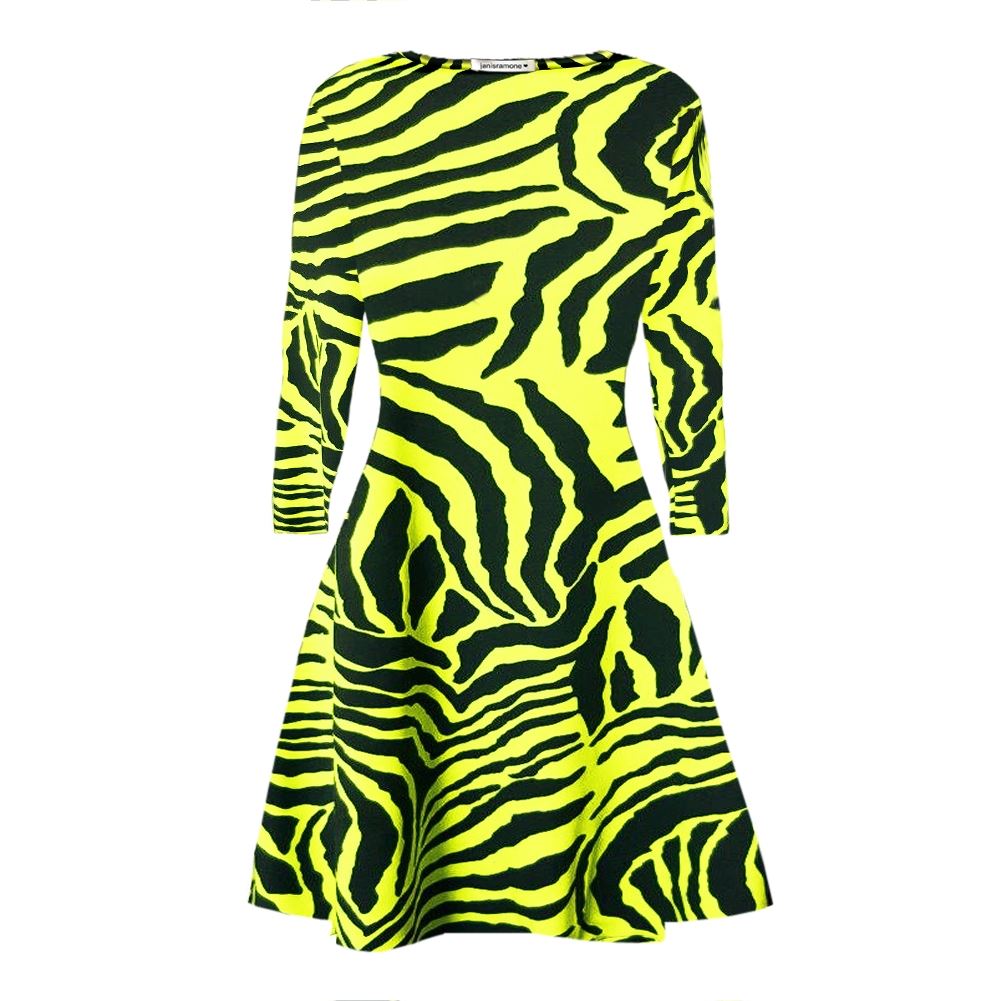 Womens Zebra Print Swing Dress Long Sleeve Stretchy Skater A Line Flare Mini Top - Picture 4 of 7