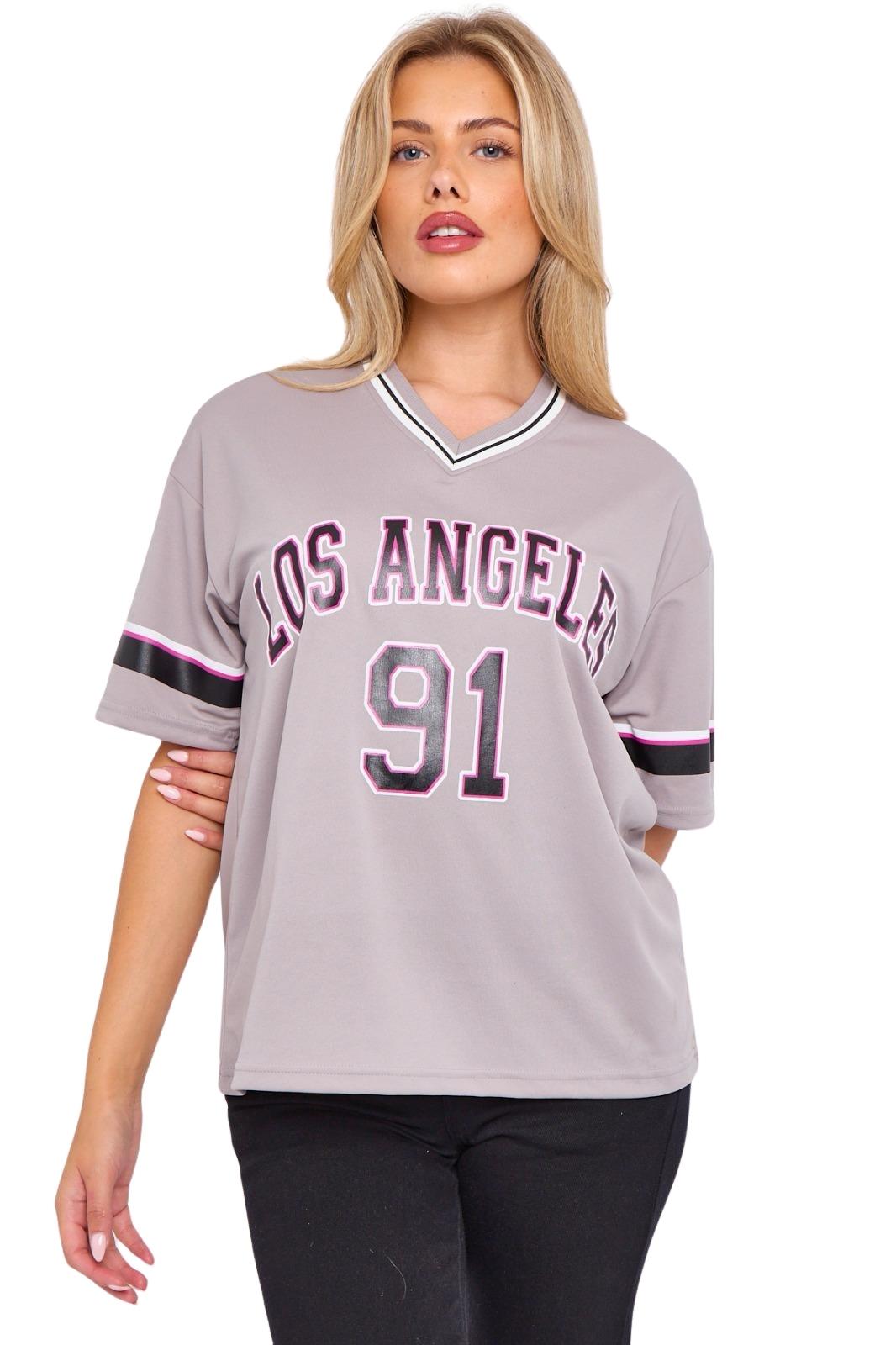 Camiseta de mujer de gran tamaño cuello en V LA 91 fútbol americano universitario holgada verano top - Imagen 16 de 50