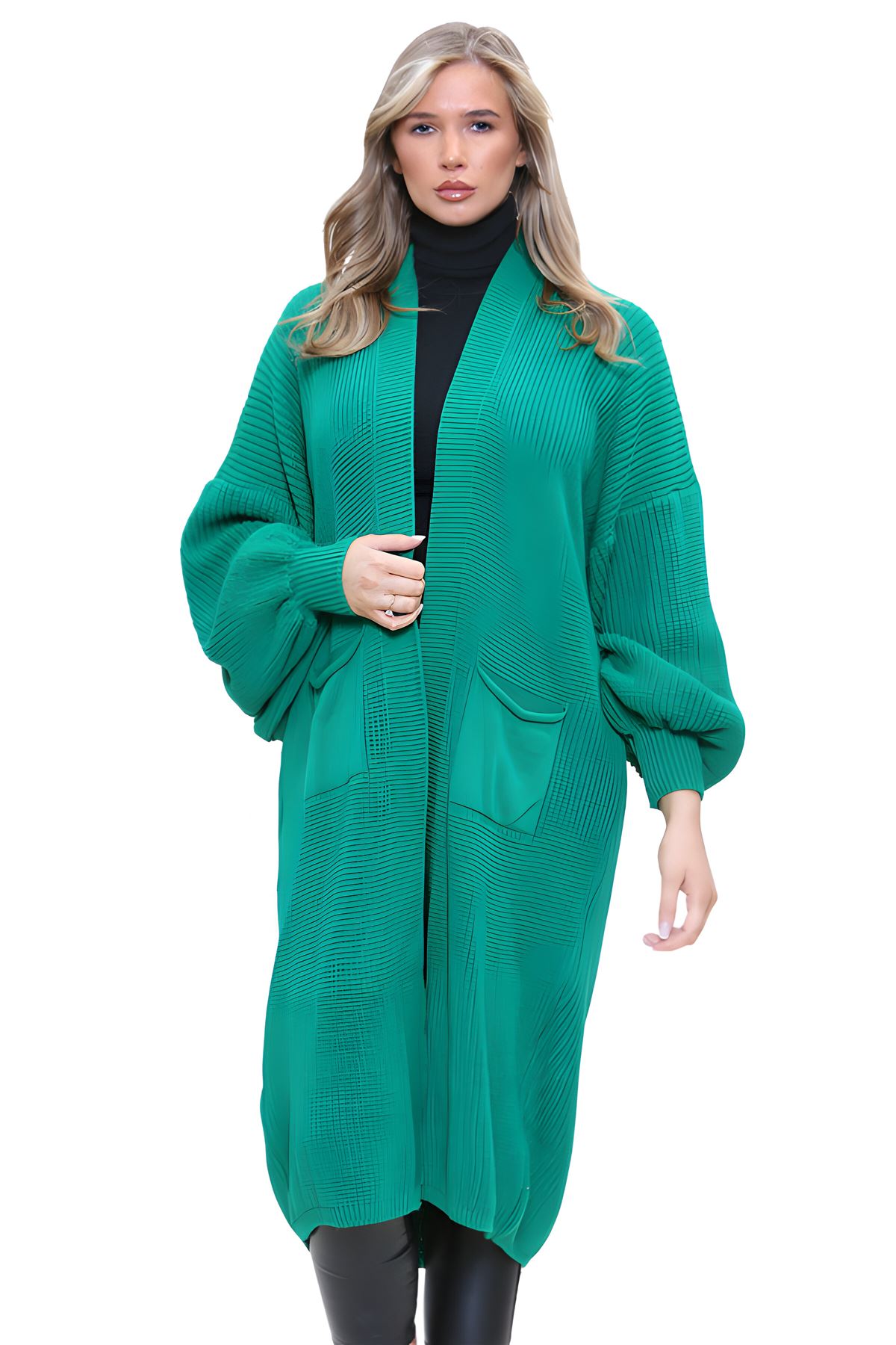Ballonärmel Maxi Cardigan Damen übergroß gestrickt Winter Longline Pullover - Bild 51 von 134