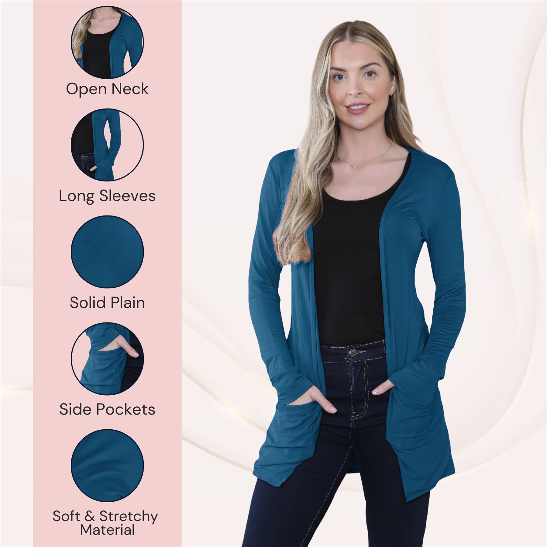 Boyfriend Cardigan Damen schlicht langärmelig offener Tropfen Tasche Freizeit Achselzucken Oberteil - Bild 126 von 148