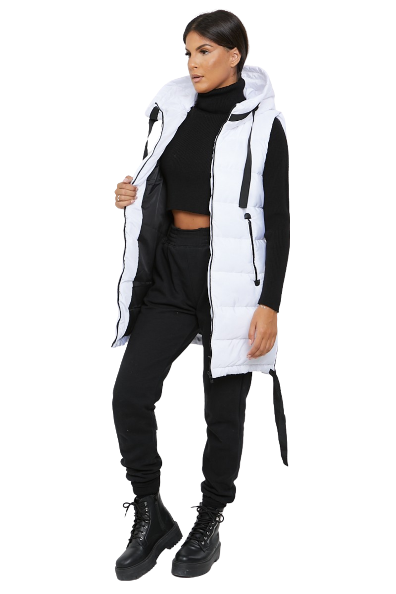 Damas Chaqueta larga acolchada con capucha chaleco acolchada calentador de cuerpo con cremallera - Imagen 41 de 42
