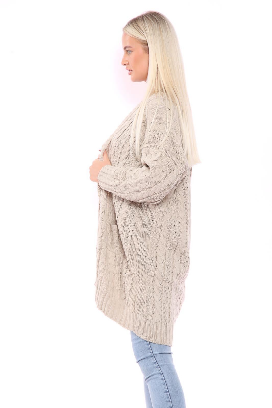 Cárdigan con capa para mujer de gran tamaño señora grueso bolsillo tejido con cable jumper largo - Imagen 24 de 24