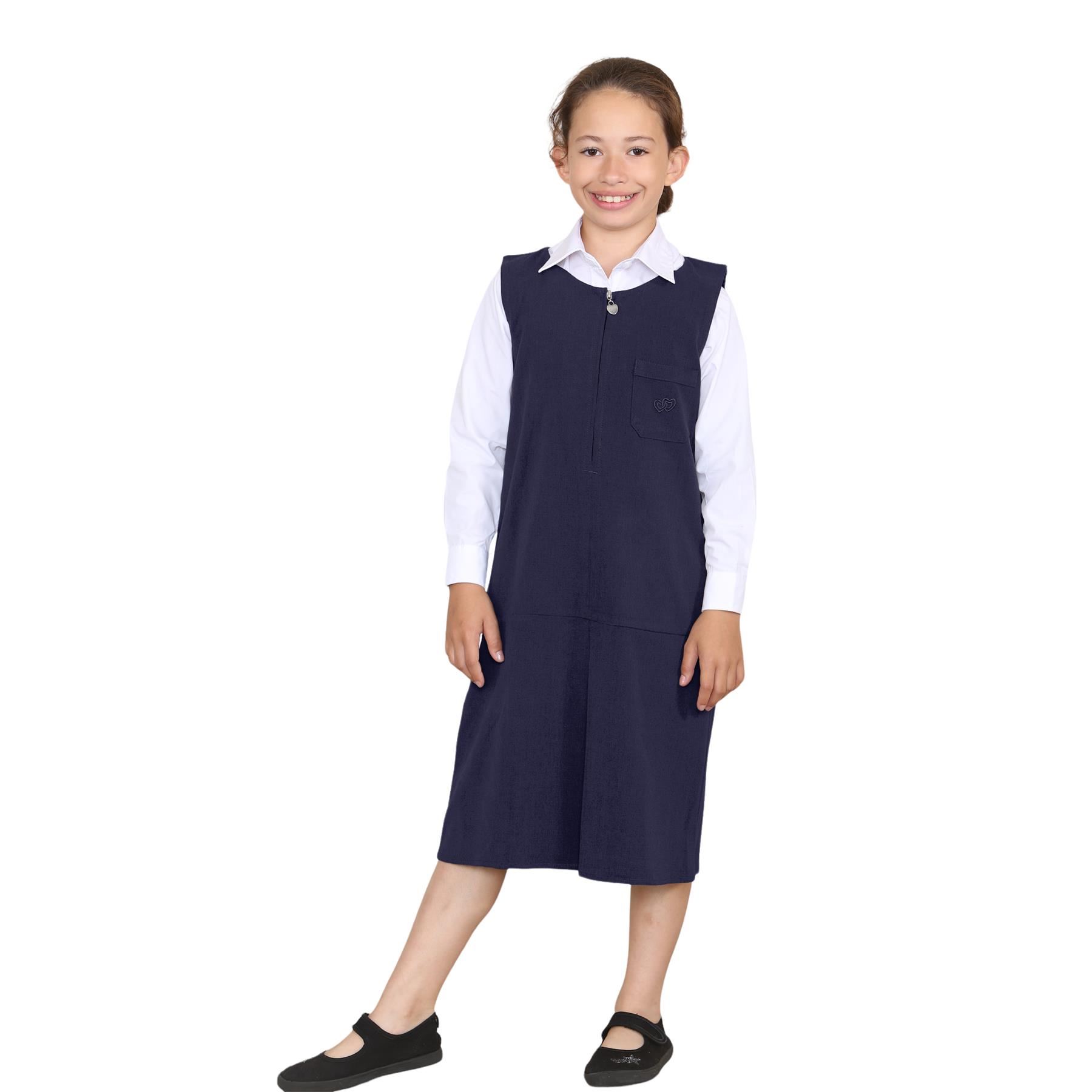 Niñas Corazón Bolsillo Delantal Niños Sin Mangas Plisado Cremallera Uniforme Escolar Vestido - Imagen 17 de 22