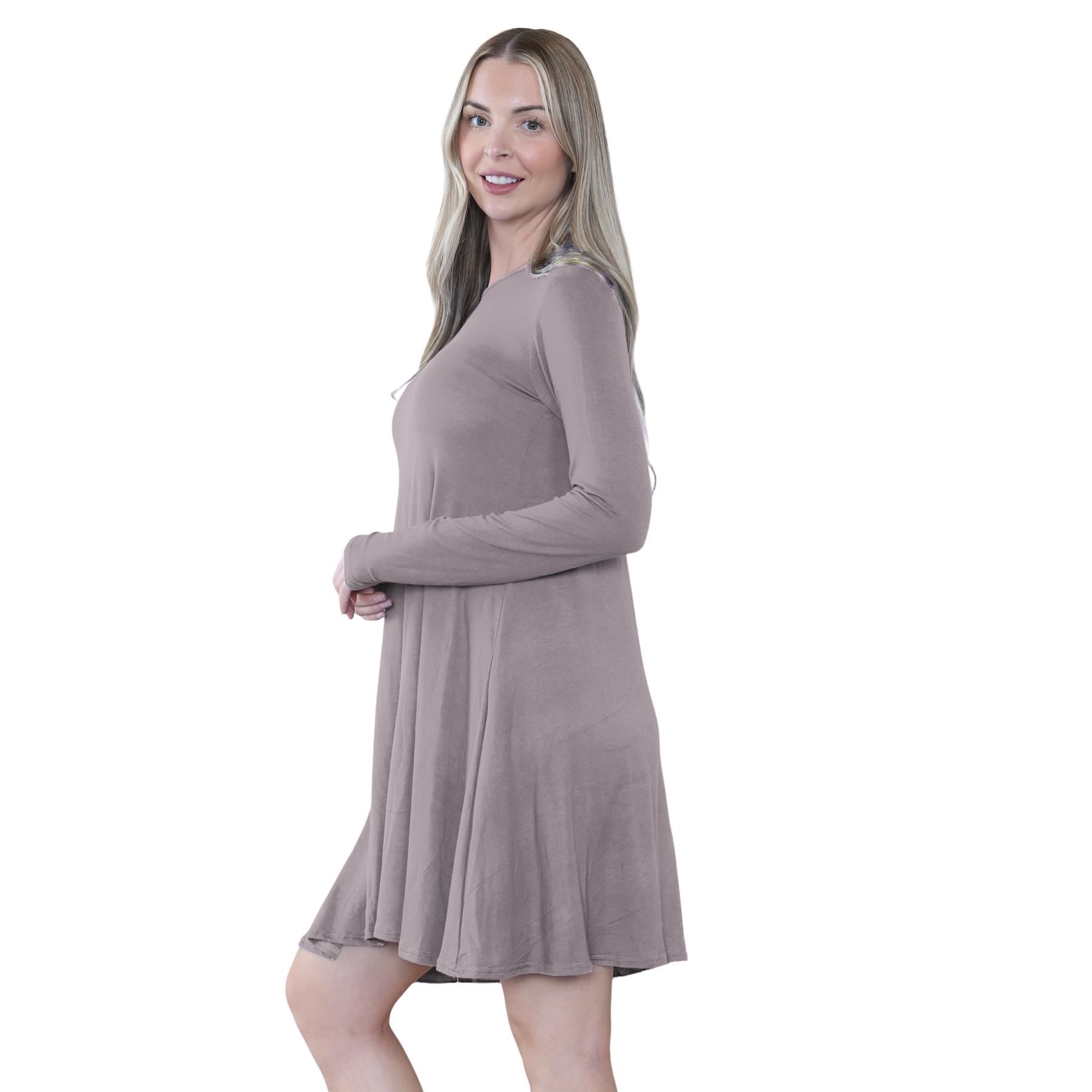Damen Swing Kleid Uni Langarm Freizeit Ausgestellt A Linie Mini Oberteil Übergröße - Bild 50 von 100
