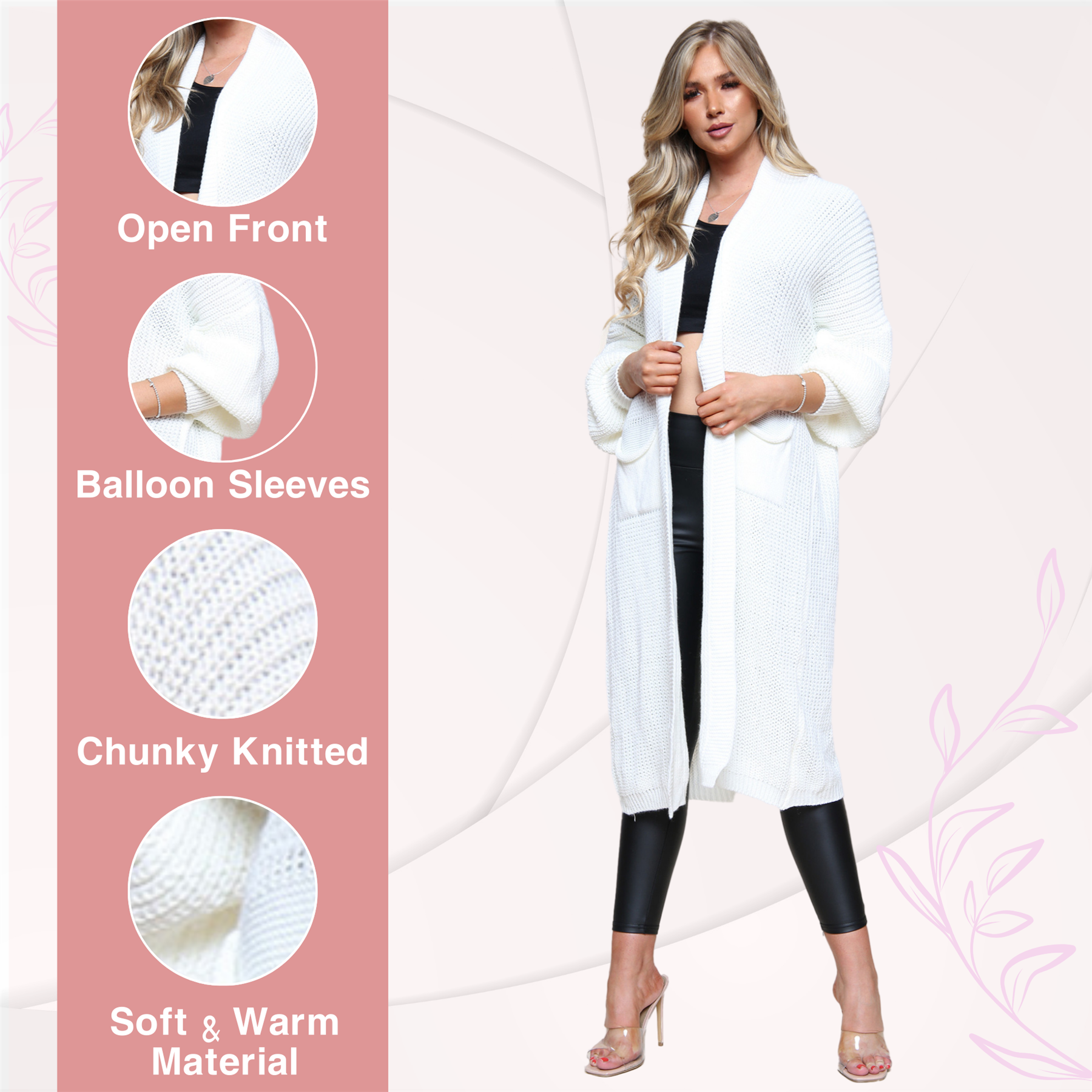 Ballonärmel Maxi Cardigan Damen übergroß gestrickt Winter Longline Pullover - Bild 33 von 134