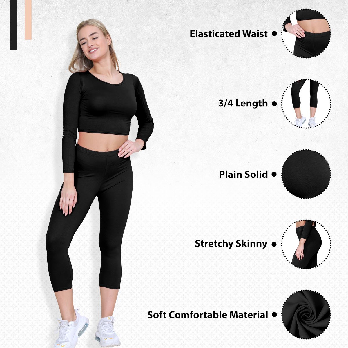 Womens 3/4 Leggings Workout Tight Plain Stretchy Cropped Capri Active Pants - Picture 6 of 186