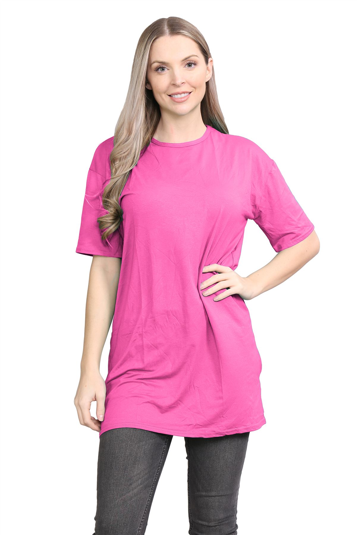 Womens Oversized T-Shirt Plain Baggy Short Sleeve Round Neck Basic Summer Top - Picture 8 of 44