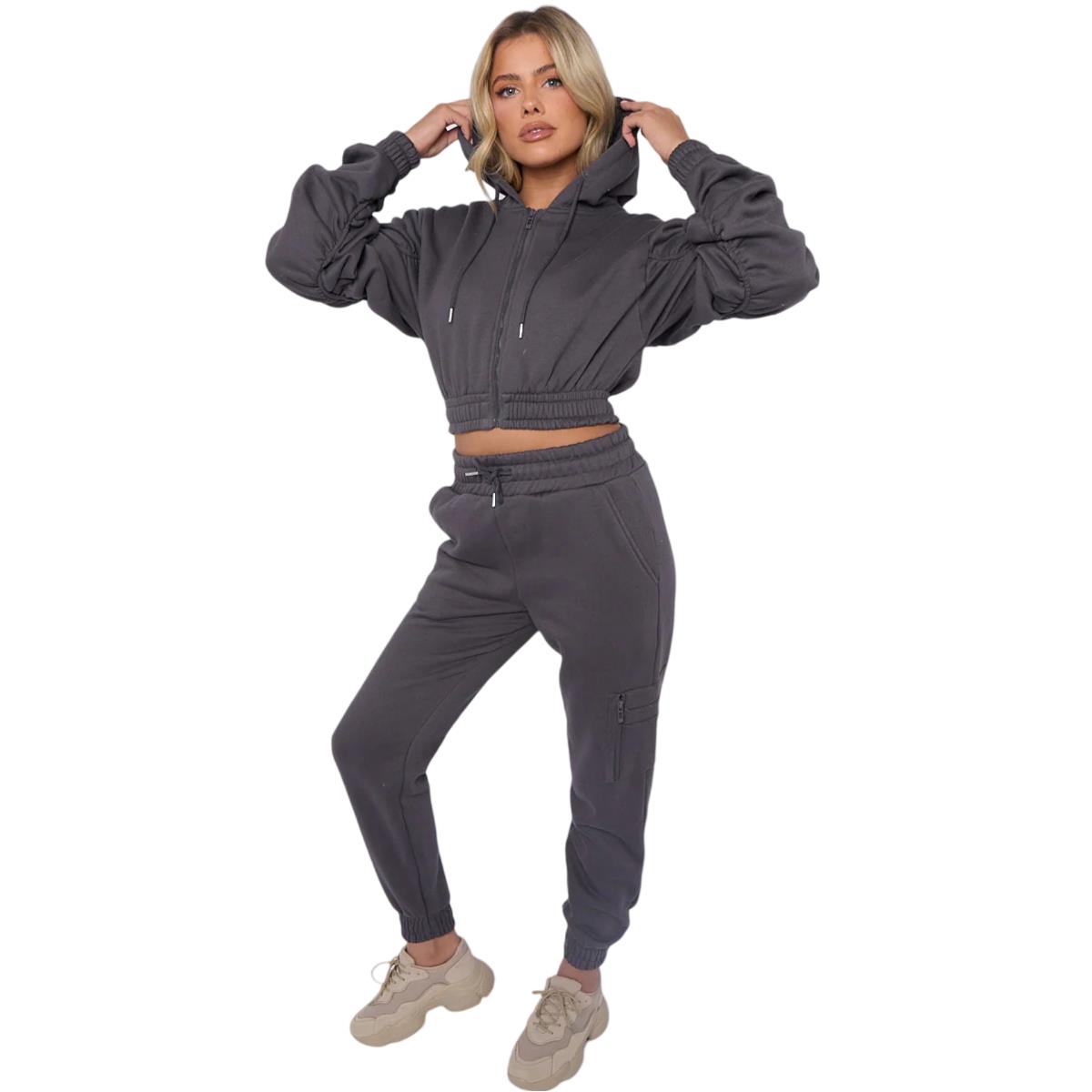 Damas Traje de chándal 2 piezas Juego de salón Mangas fruncidas Sudadera con capucha recortadas Ropa de salón - Imagen 21 de 44