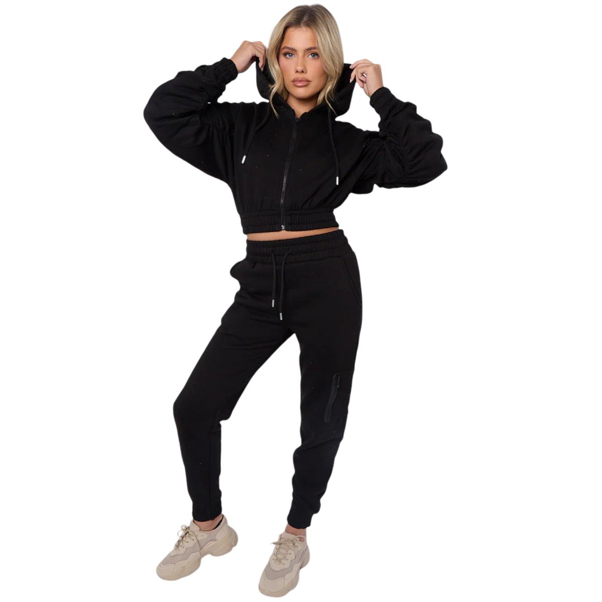 Damas Traje de chándal 2 piezas Juego de salón Mangas fruncidas Sudadera con capucha recortadas Ropa de salón - Imagen 3 de 44