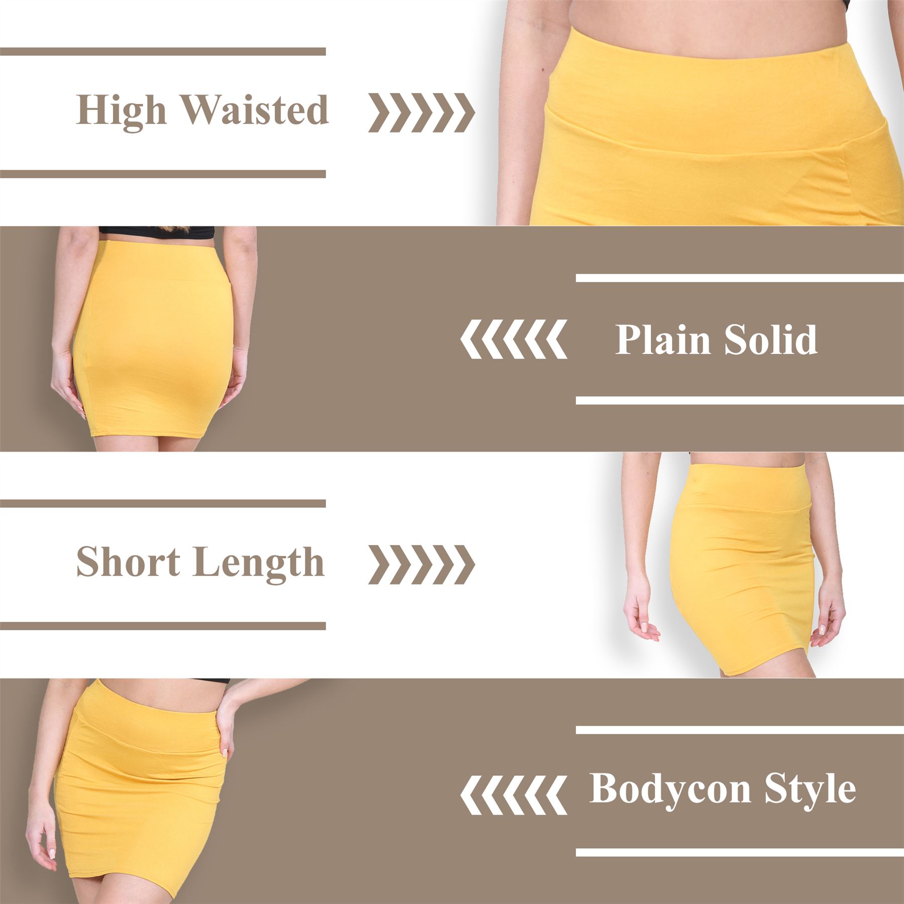 Womens Mini Skirt High Waisted Plain Printed Summer Bodycon Short Pencil Skirt - Picture 24 of 163