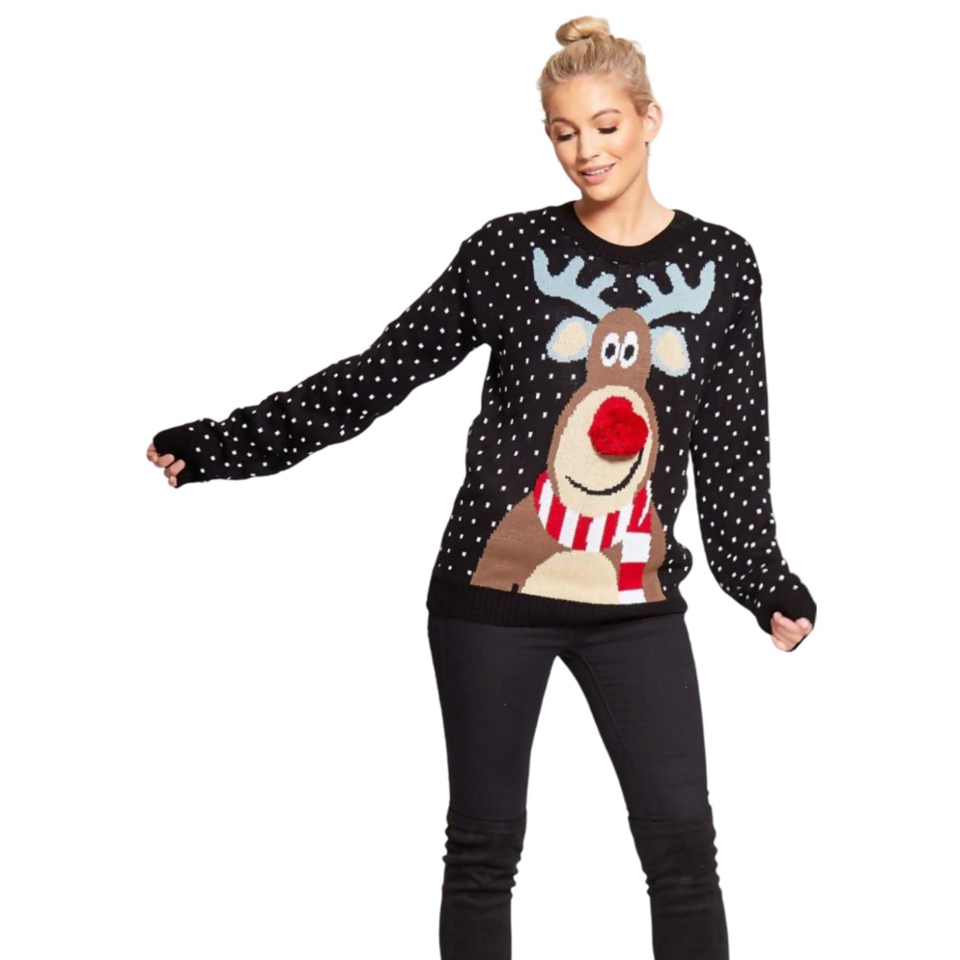 Christmas Reindeer Jumper Womens Knitted Funny Xmas Sweater Unisex Retro Jumpers - Picture 36 of 128