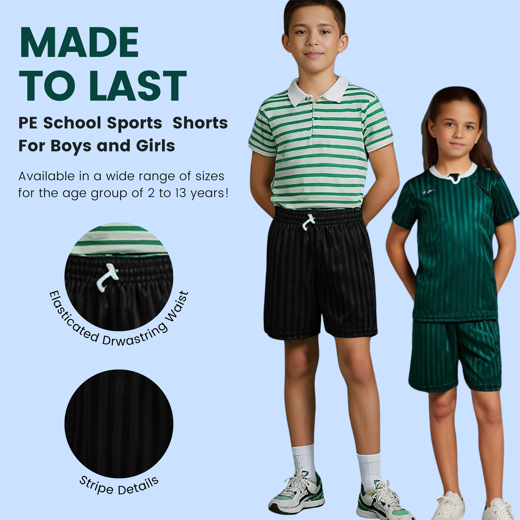 Niños Niñas PE Escuela Pantalones Cortos Uniforme Sombra Rayas Gimnasio Deportes Fútbol Paquete de 2 - Imagen 5 de 37