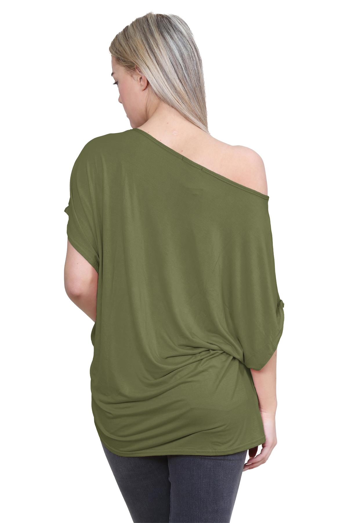 Schulterfreies Damen-T-Shirt Oberteil Fledermausärmel Oversize uni Freizeit Bardot Oberteil - Bild 72 von 225