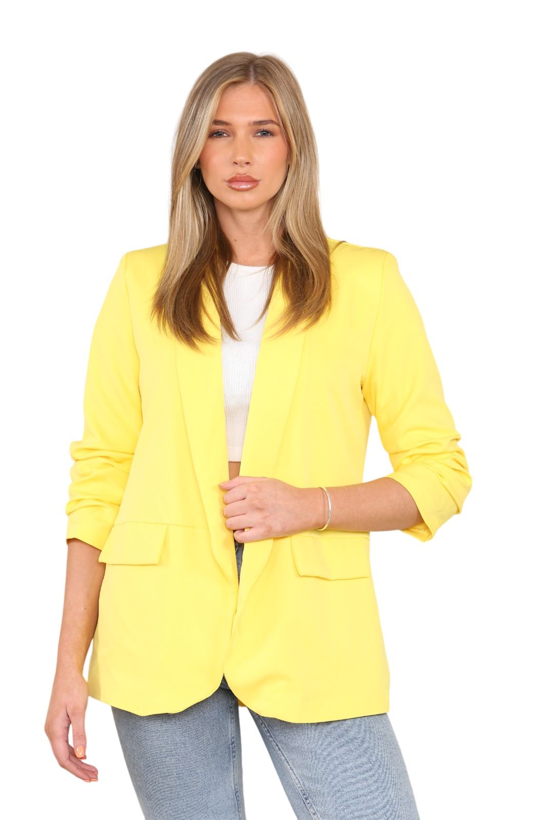 Blazer de manga acanalada para damas totalmente forrado cuello liso informal chaqueta de oficina top - Imagen 93 de 97