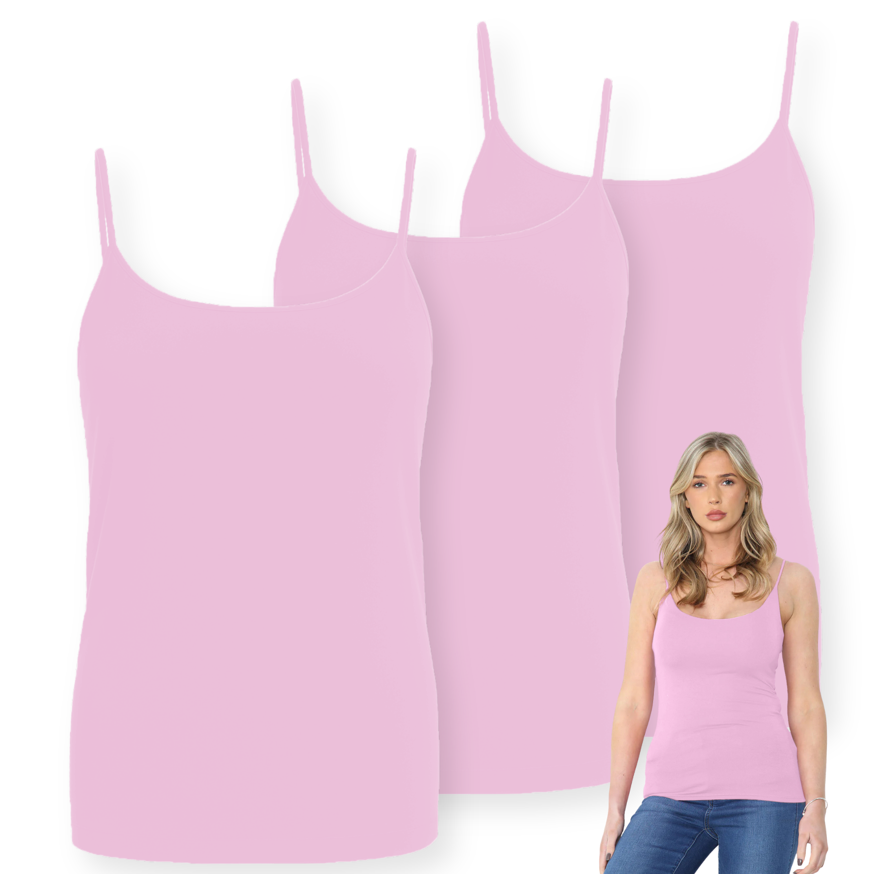 Womens Bodycon Cami Strappy Tank Top Plain Summer Activewear Vest Top, Pack of 3 - Picture 2 of 221