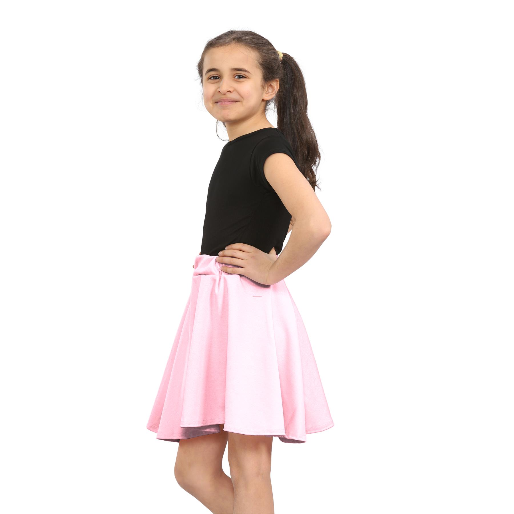 Girls Kids Plain Flared Skirt High Waistband Flippy Stretchy Short Skater Skirt - Picture 4 of 92