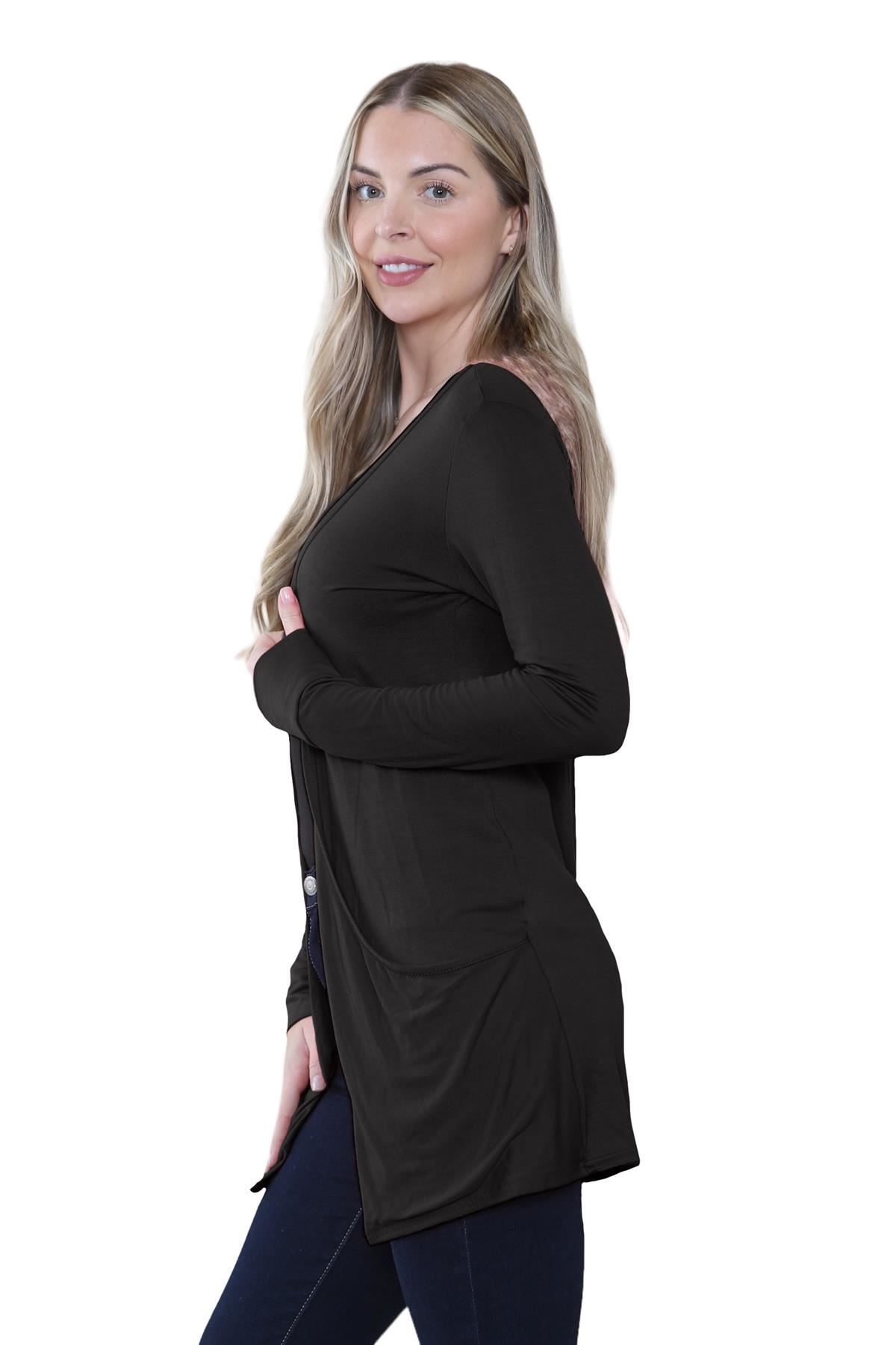 Boyfriend Cardigan Damen schlicht langärmelig offener Tropfen Tasche Freizeit Achselzucken Oberteil - Bild 8 von 148