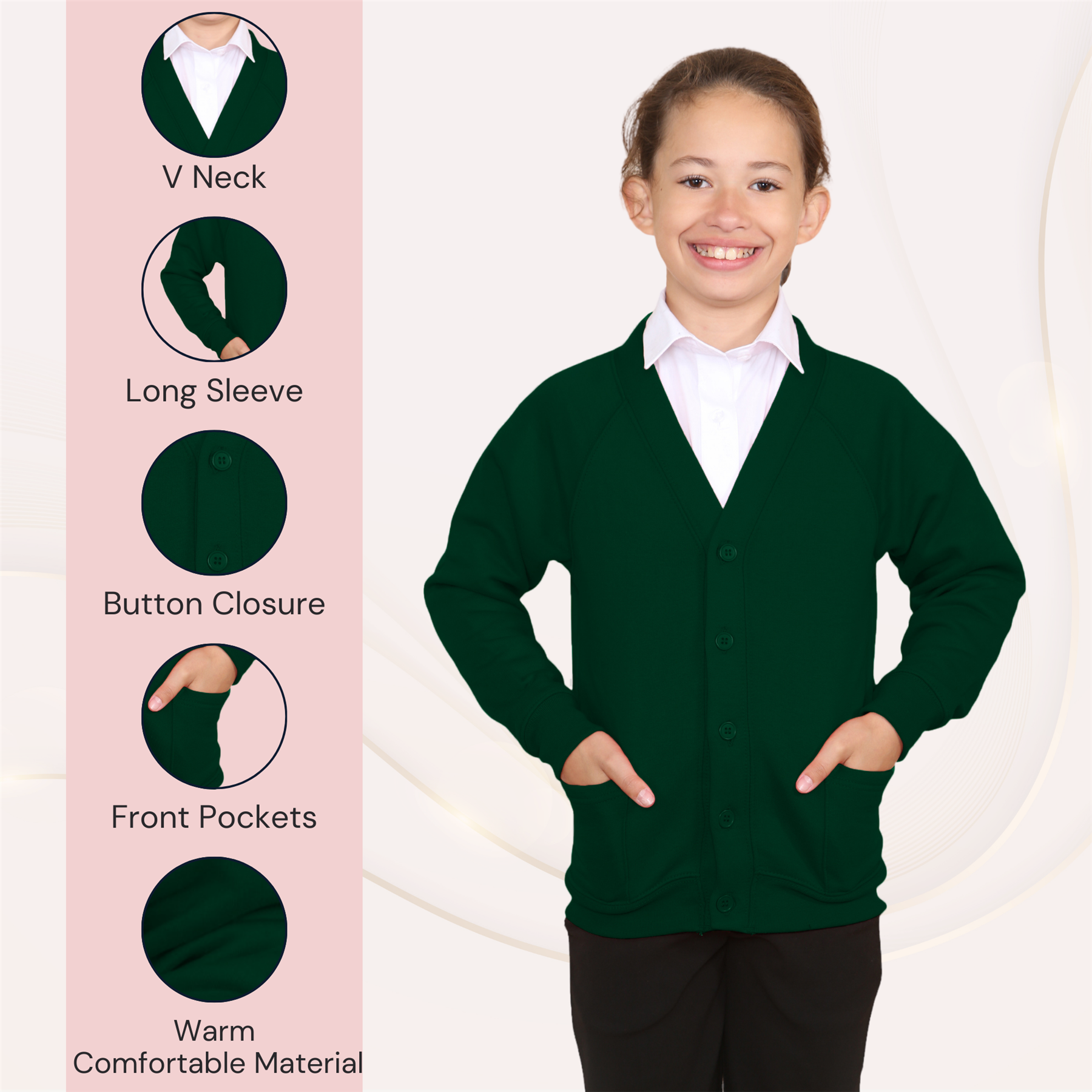 Niñas Cuello en V Cárdigan Uniforme Escolar Manga Larga Jersey Niños Niños Suéter 2-13 Años - Imagen 14 de 44