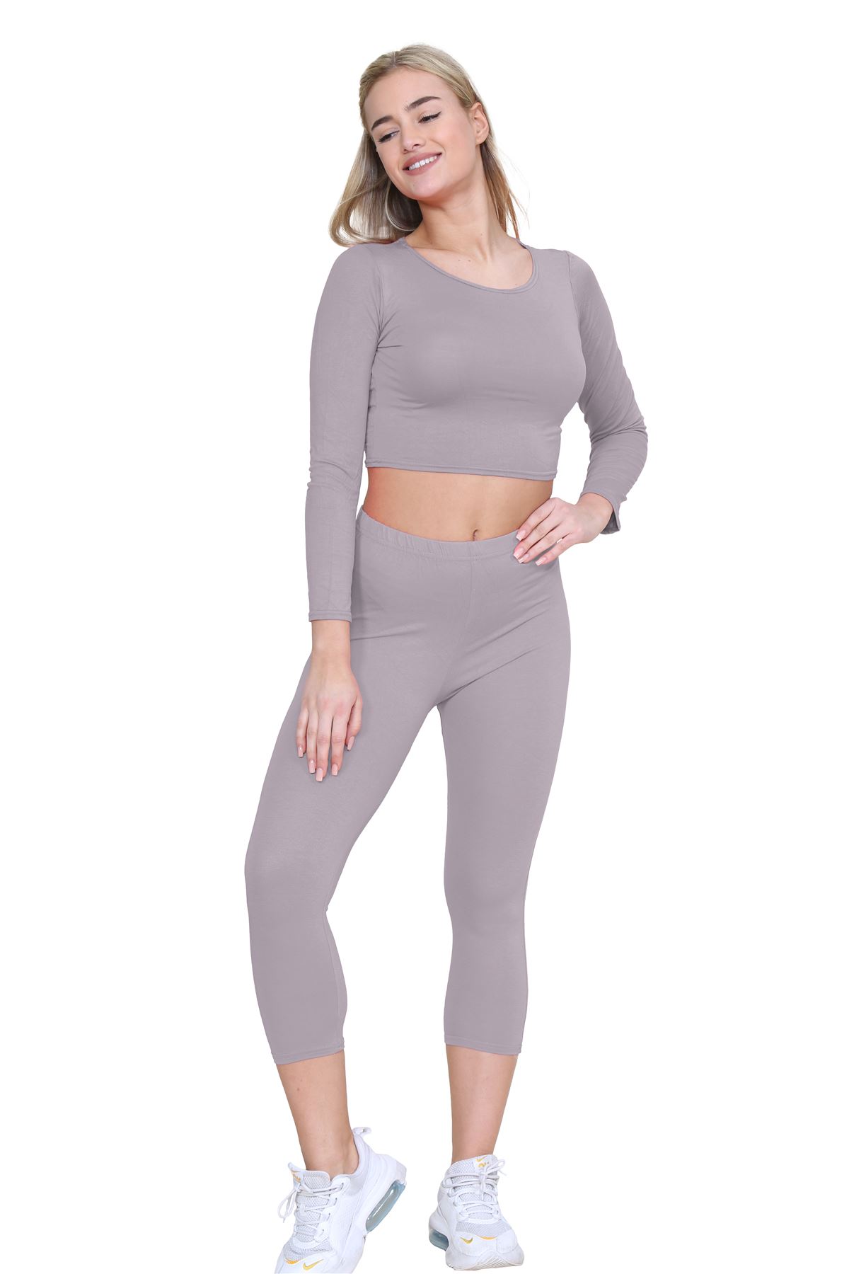 Womens 3/4 Leggings Workout Tight Plain Stretchy Cropped Capri Active Pants - Picture 71 of 186