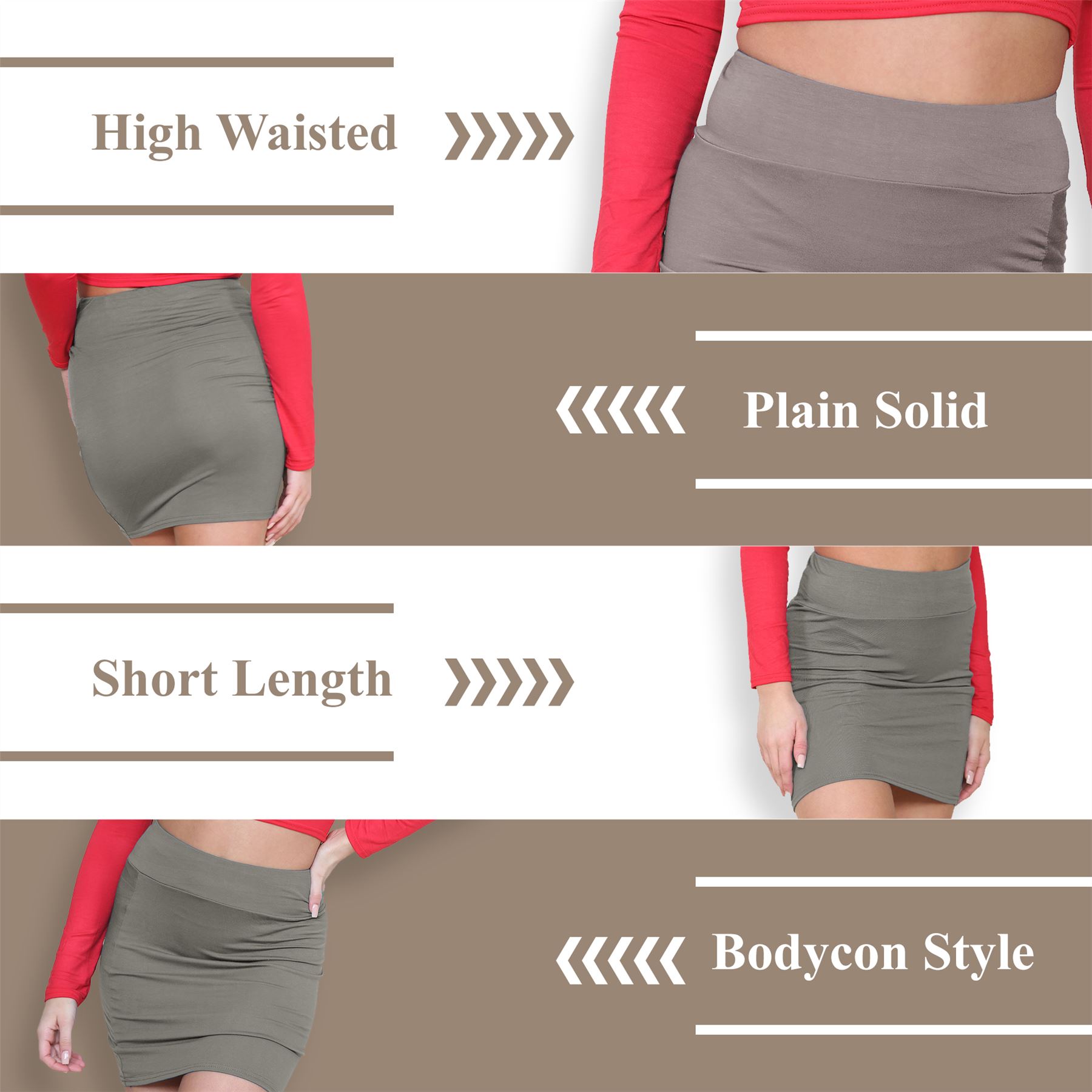 Womens Mini Skirt High Waisted Plain Printed Summer Bodycon Short Pencil Skirt - Picture 133 of 163