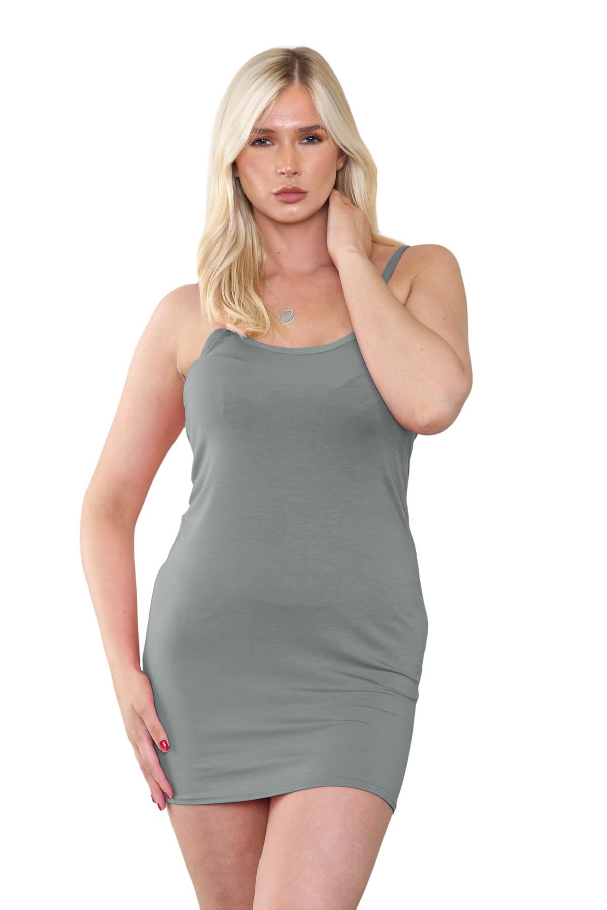 Womens Cami Bodycon Mini Dress Plain Strappy Vest Summer Tank Top Mini Dress - Picture 52 of 127