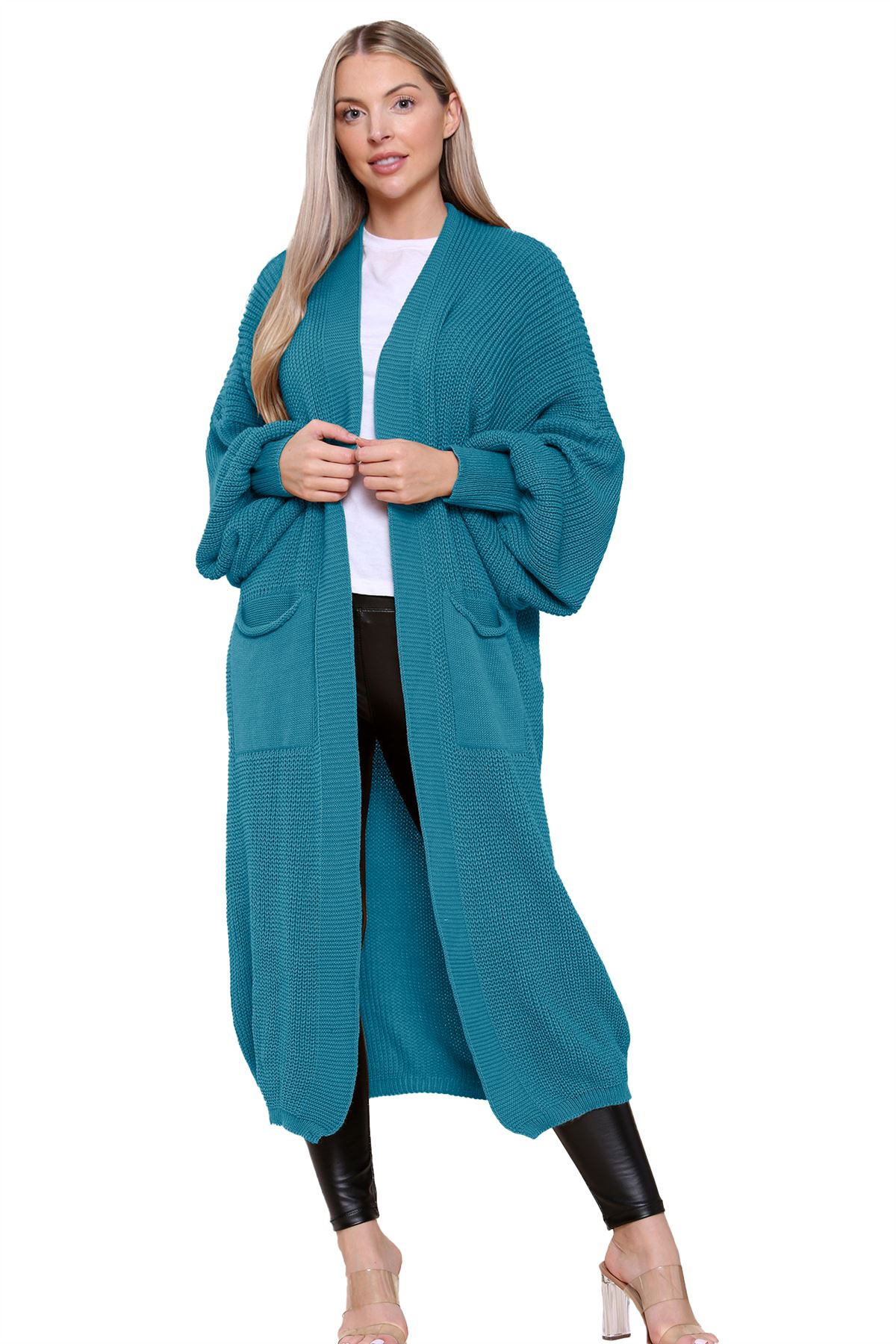 Ballonärmel Maxi Cardigan Damen übergroß gestrickt Winter Longline Pullover - Bild 129 von 134