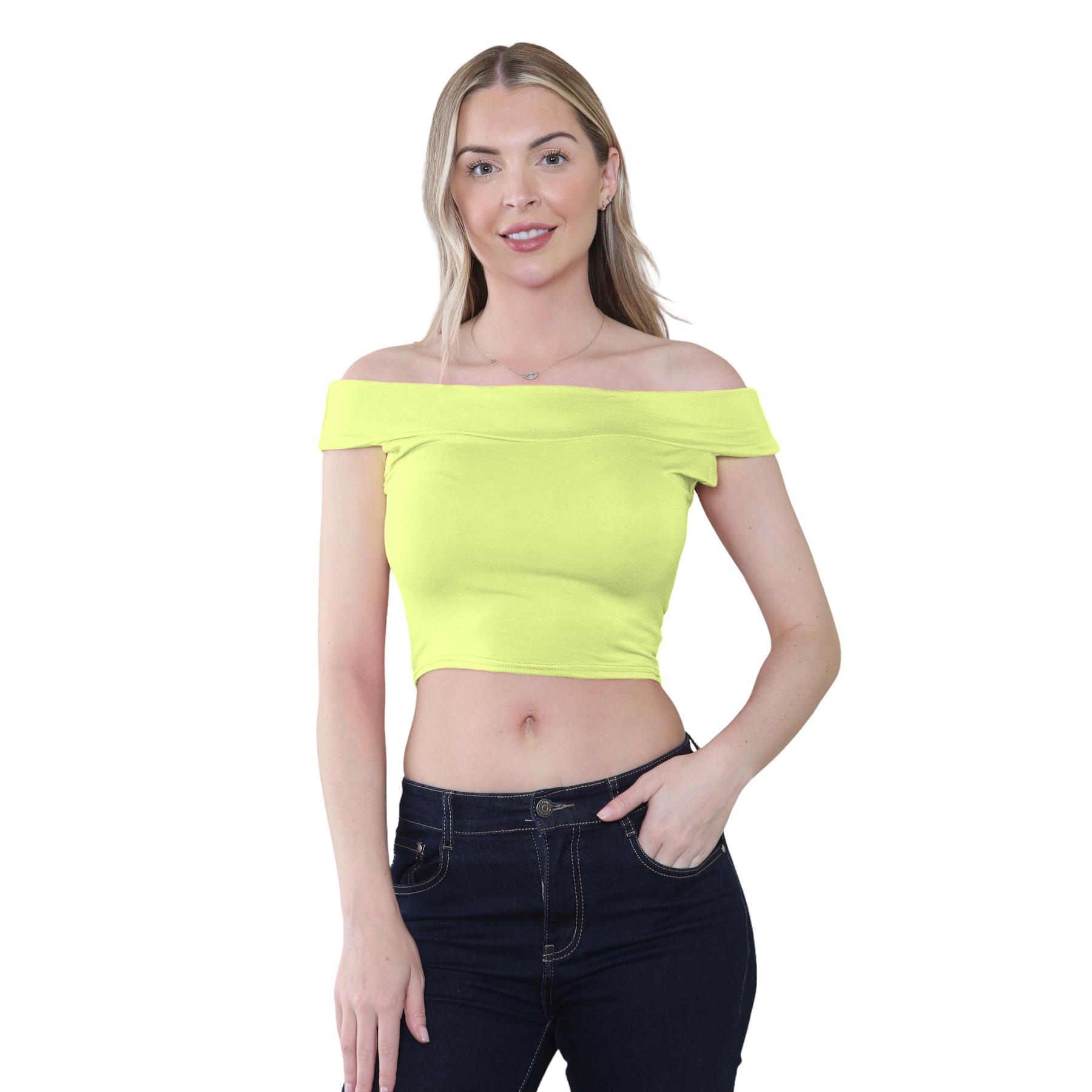 Schulterfreies bauchfreies Damen-T-Shirt Bardot ärmellos schlicht Sommer Freizeit Party - Bild 61 von 71