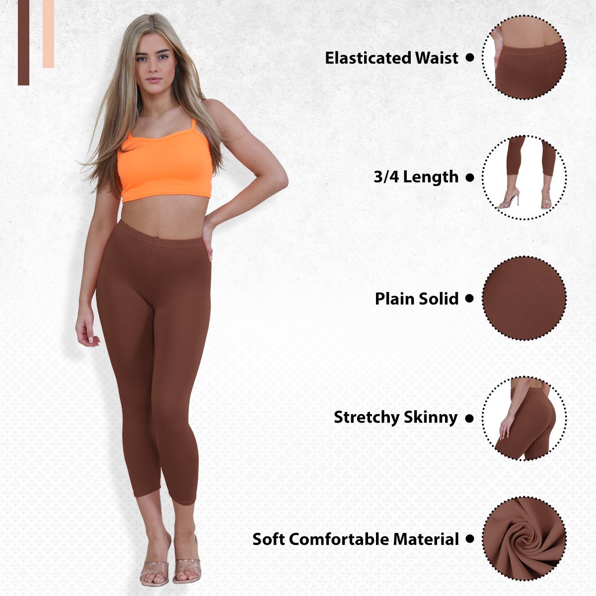 Womens 3/4 Leggings Workout Tight Plain Stretchy Cropped Capri Active Pants - Picture 18 of 186