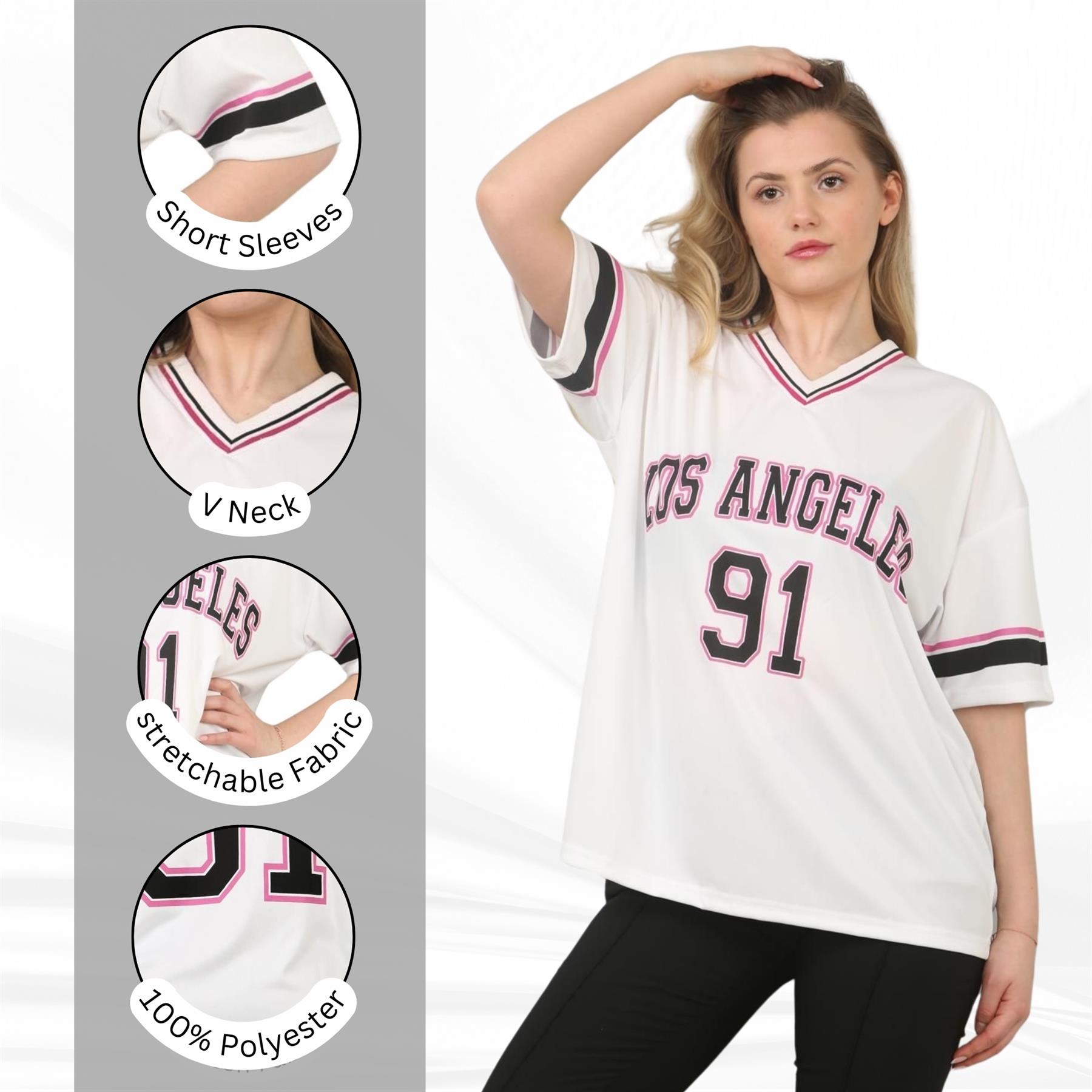 Camiseta de mujer de gran tamaño cuello en V LA 91 fútbol americano universitario holgada verano top - Imagen 48 de 50