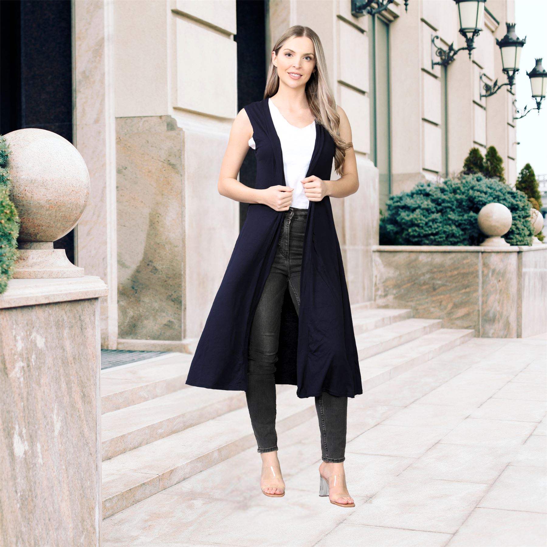 Womens Sleeveless Cardigan Boyfriend Plain Open Long Shrug Ladies Maxi Cardigan - Picture 25 of 94