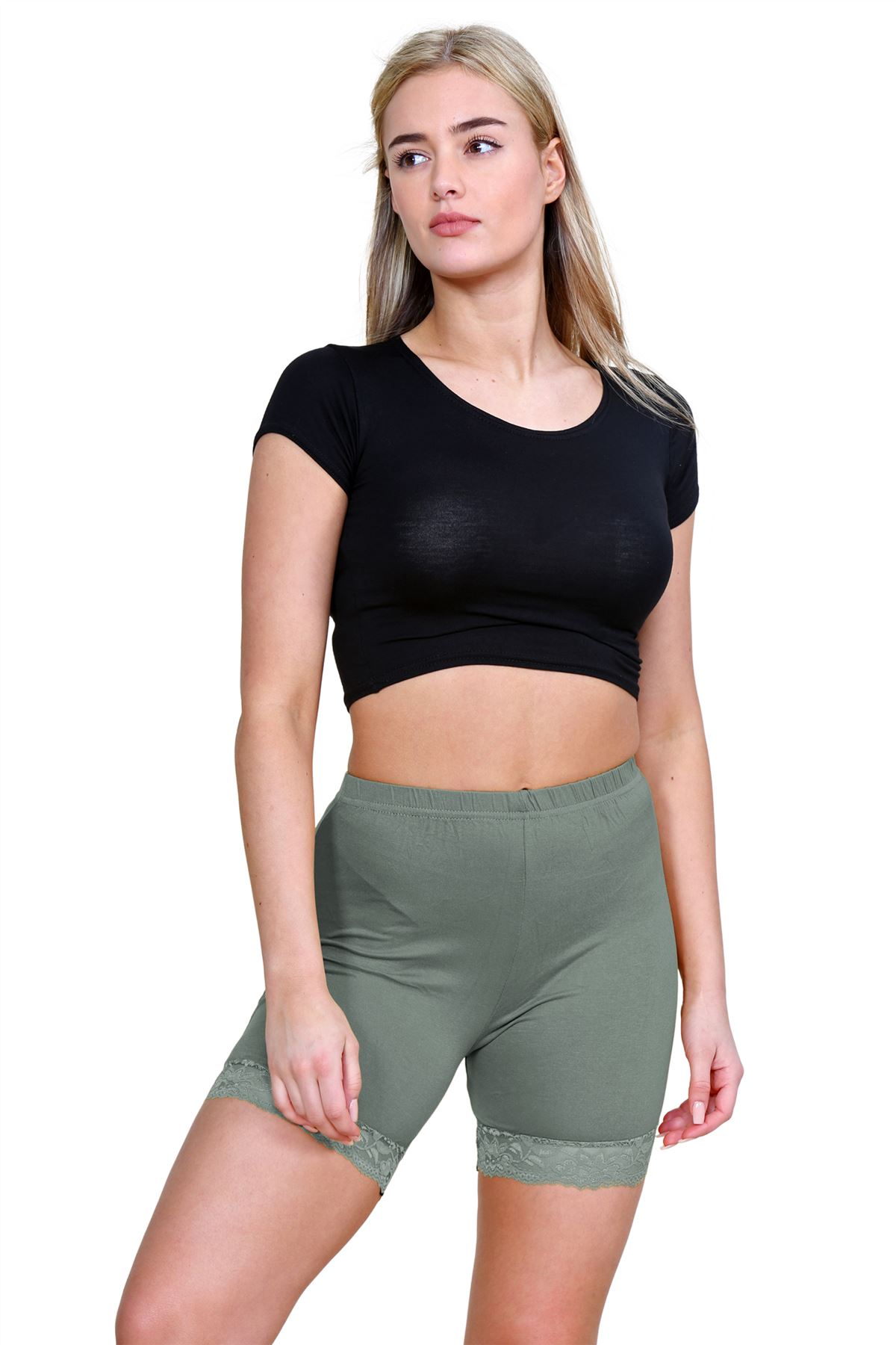 Women's Cycling Shorts With Lace Trim – Capri Length, Black, Plus Size, RSJ