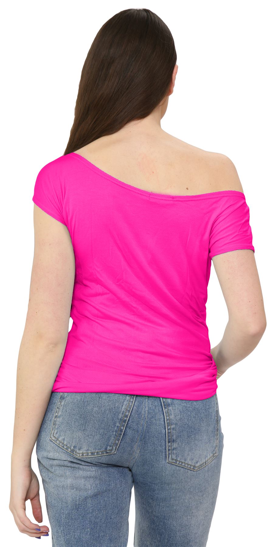 Nuevo Damas Mangas Cortas Hombro Liso Elastizado Calce Ajustado Bardot Camiseta Prenda para el torso - Imagen 27 de 58