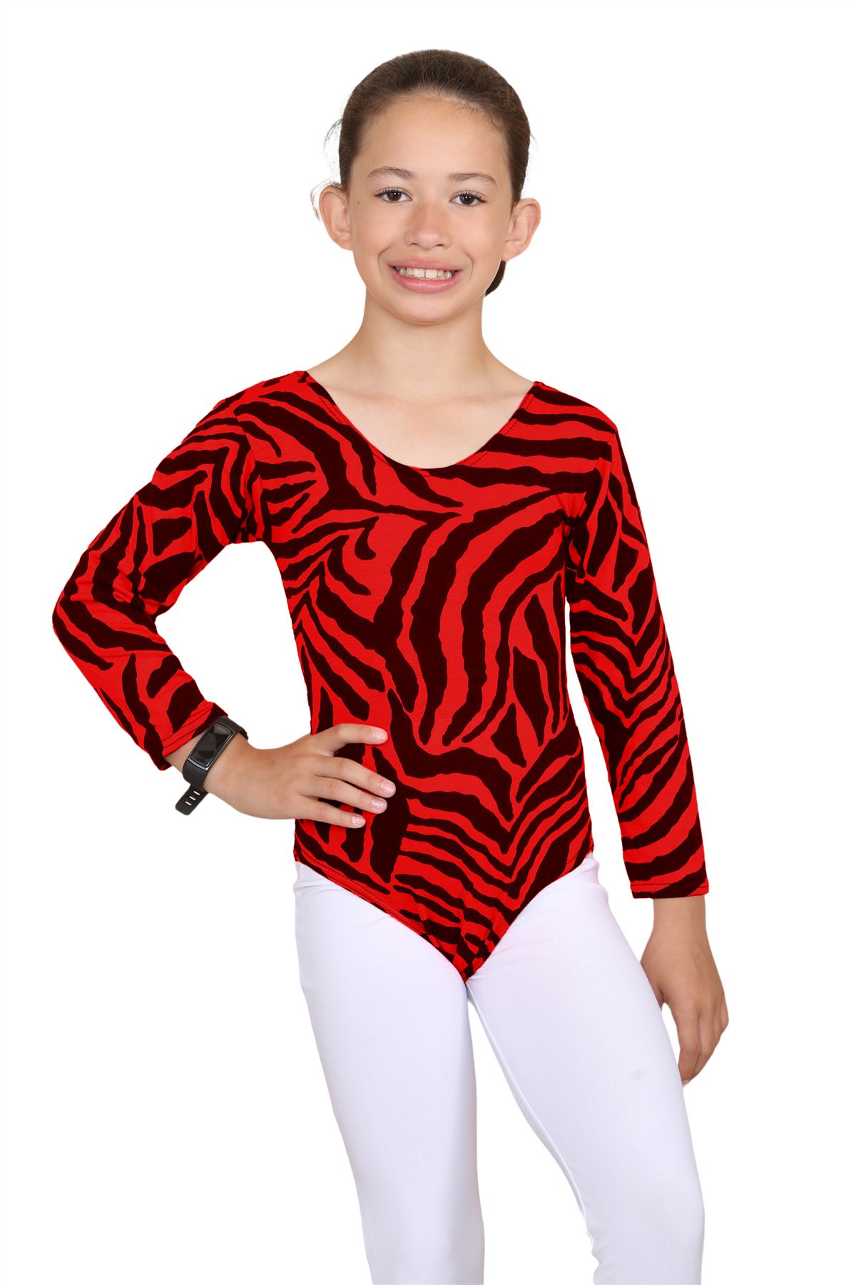 Girls Dance Leotard Zebra Print Long Sleeve Microfibre Gymnastics Kids Bodysuit - Picture 26 of 37