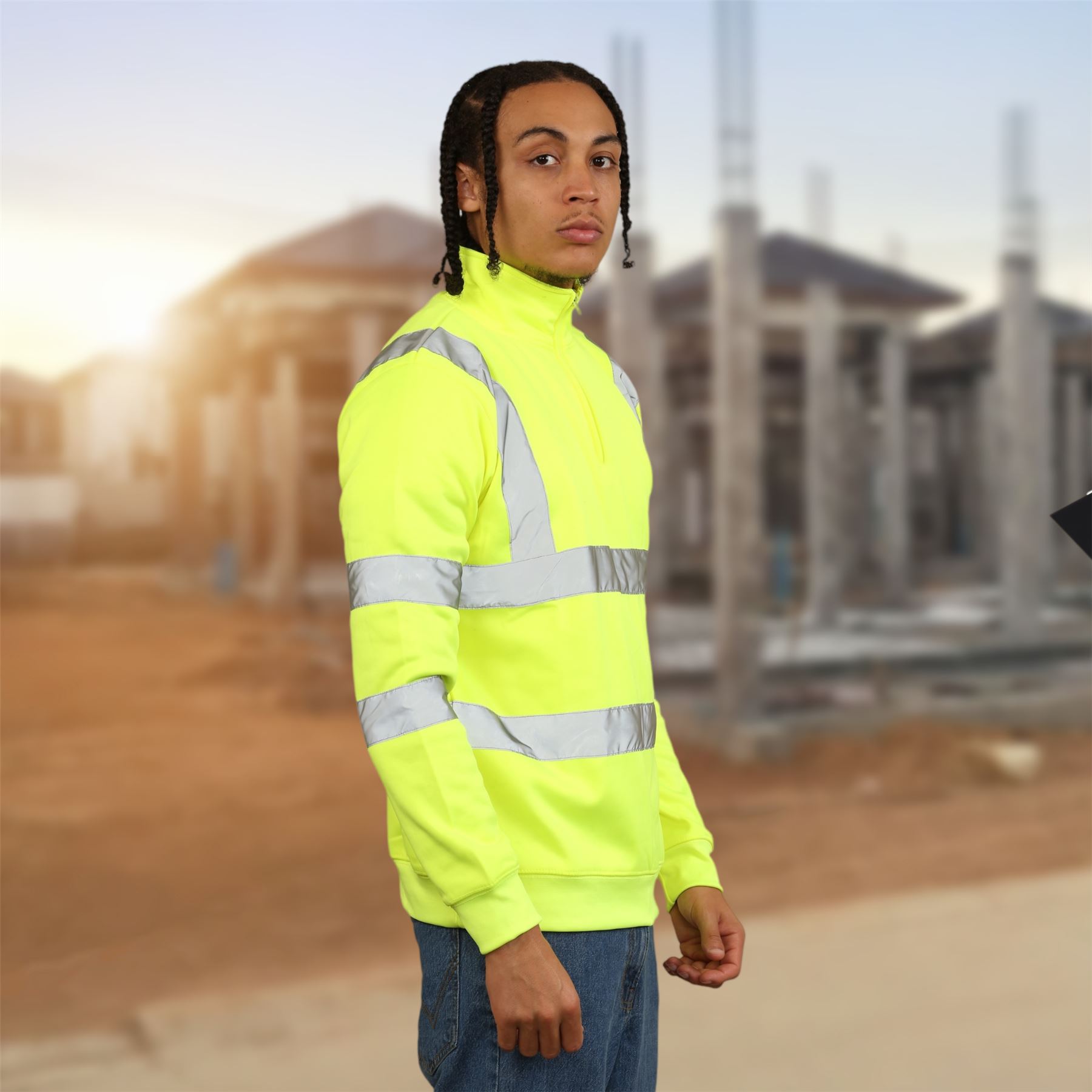 Sudadera de alta visibilidad para hombre con cremallera de cuarto de alta visibilidad reflectante seguridad trabajo jersey - Imagen 15 de 15