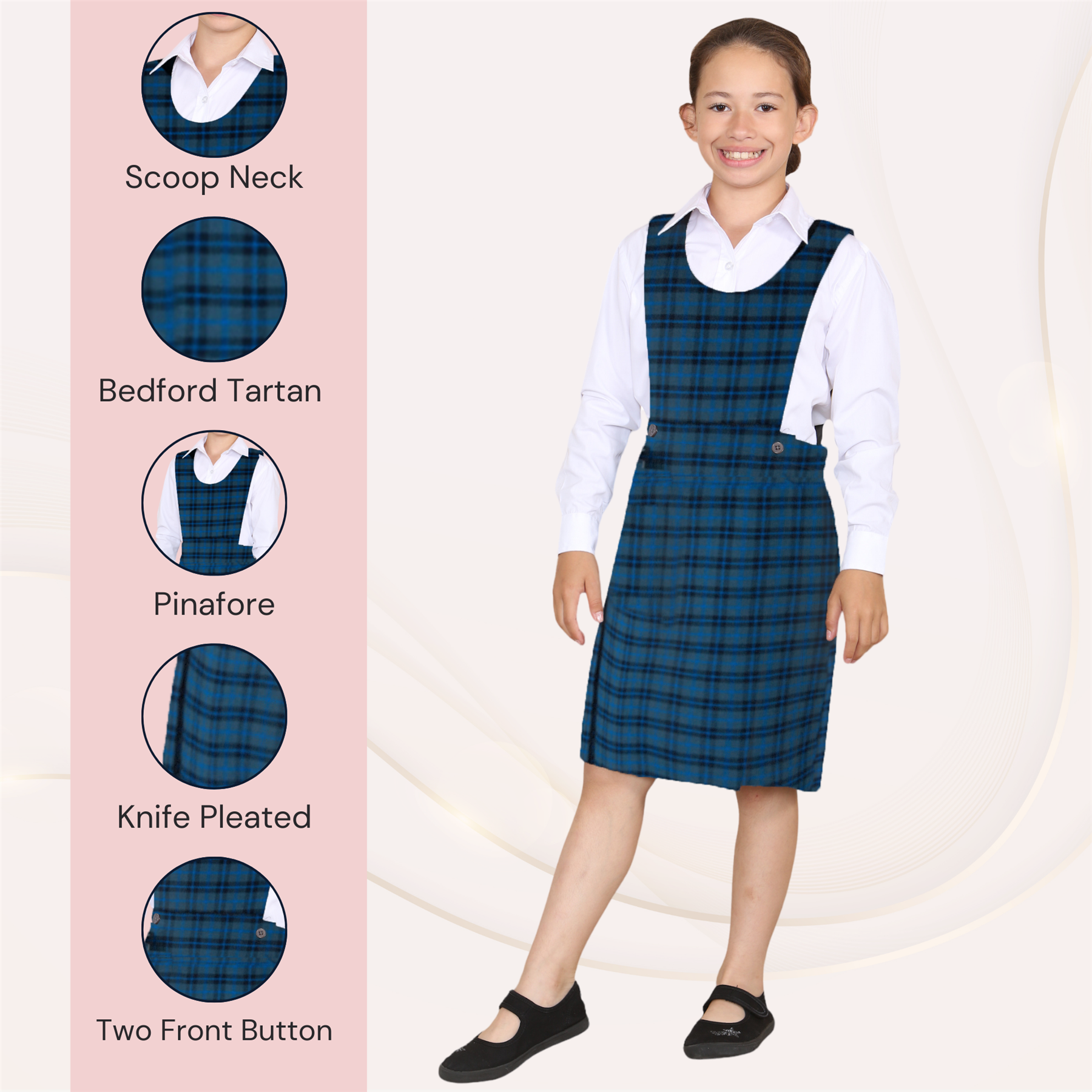 Girls Pleated Bib Pinafore Wrap Over Sleeveless Kids School Uniform Dress 2-16Yr - Picture 32 of 80
