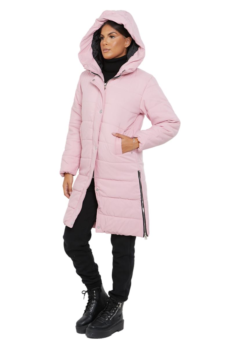 Womens Hooded Longline Coat Puffer Padded Long Sleeve Bodywarmer Winter Jacket - Picture 3 of 50