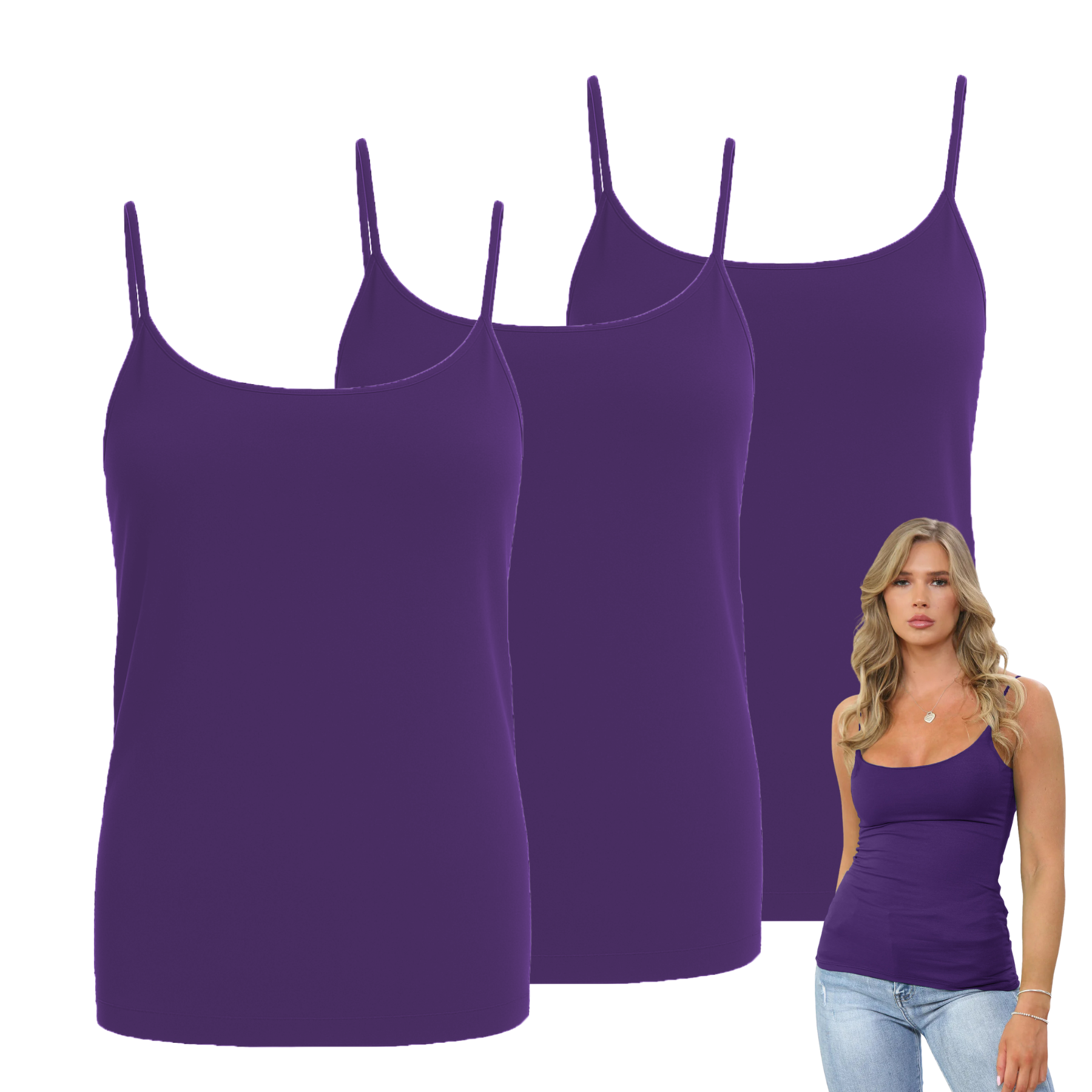 Womens Bodycon Cami Strappy Tank Top Plain Summer Activewear Vest Top, Pack of 3 - Picture 138 of 221