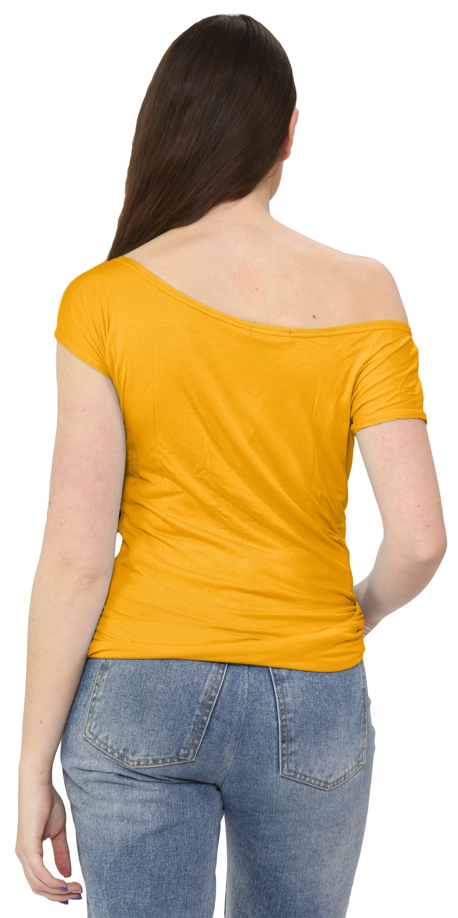 Nuevo Damas Mangas Cortas Hombro Liso Elastizado Calce Ajustado Bardot Camiseta Prenda para el torso - Imagen 18 de 58