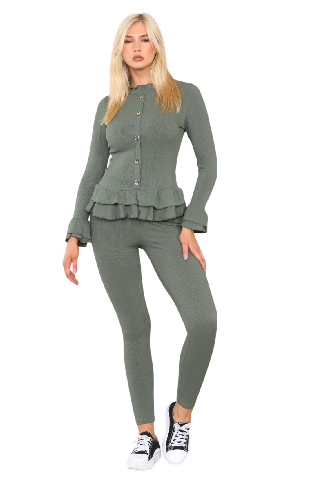 Damas Juego de 2 piezas de ropa de salón con botones peplum manga larga - Imagen 18 de 55