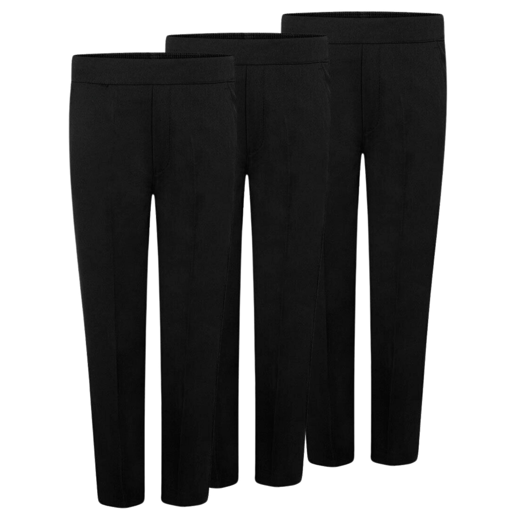 Boys Half Elastic Waist Trouser School Wear Kids Pull Up Uniform Pants Pack Of 3 - Picture 2 of 15