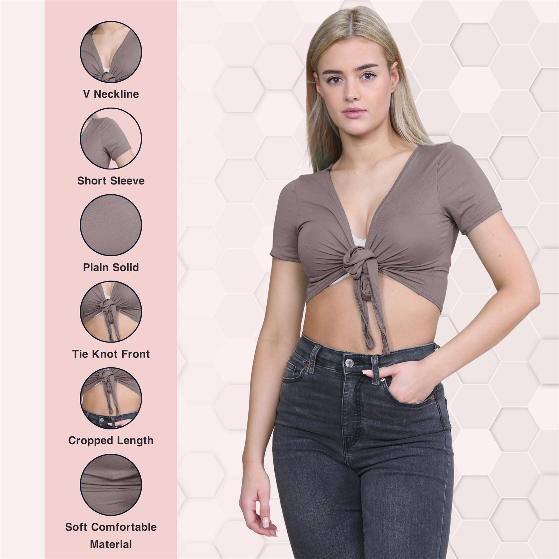 Damen-Cardigan Kurzarm vorne zum Binden einfach Bolero Achselzucken lässig bauchfrei Oberteil - Bild 65 von 133