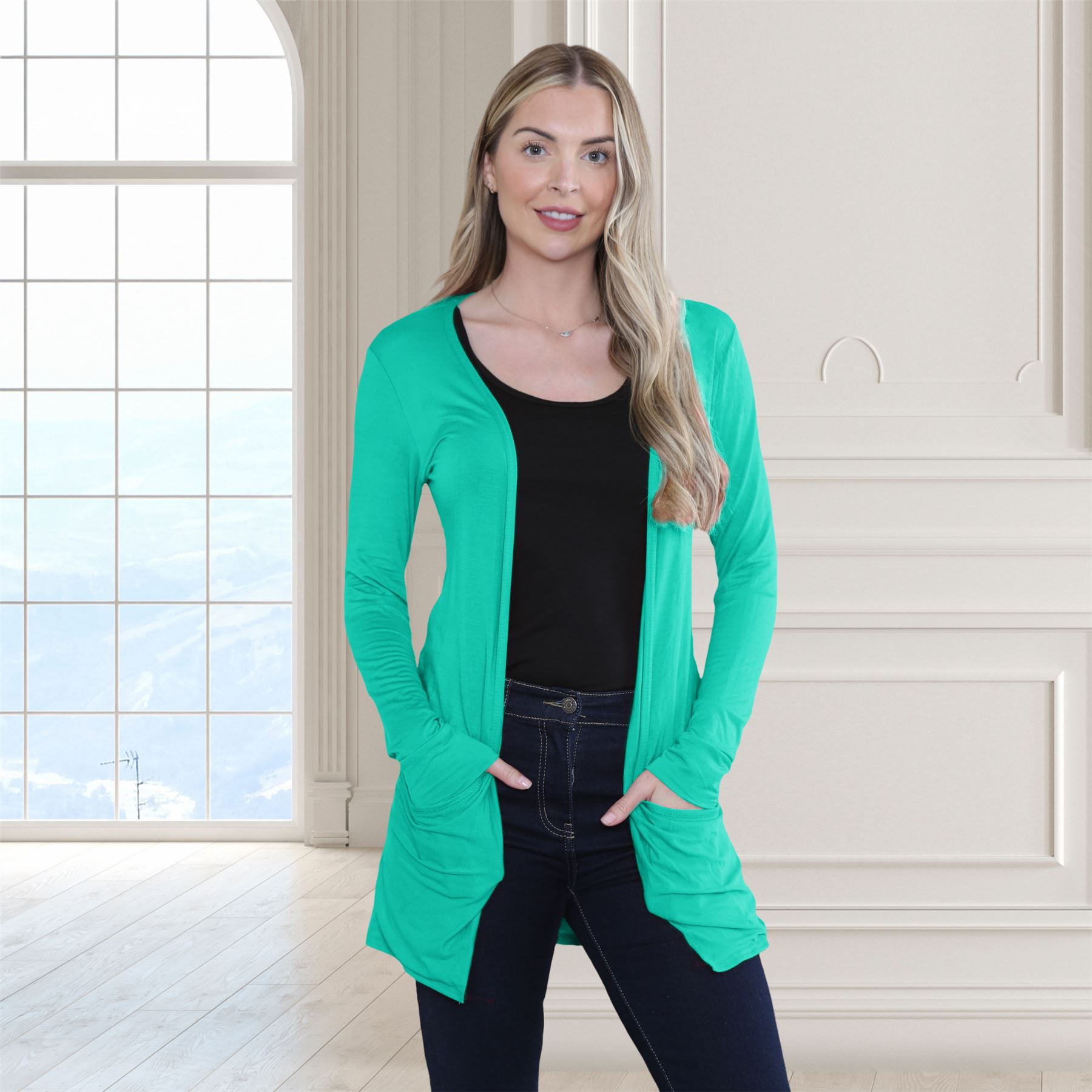 Boyfriend Cardigan Damen schlicht langärmelig offener Tropfen Tasche Freizeit Achselzucken Oberteil - Bild 71 von 148