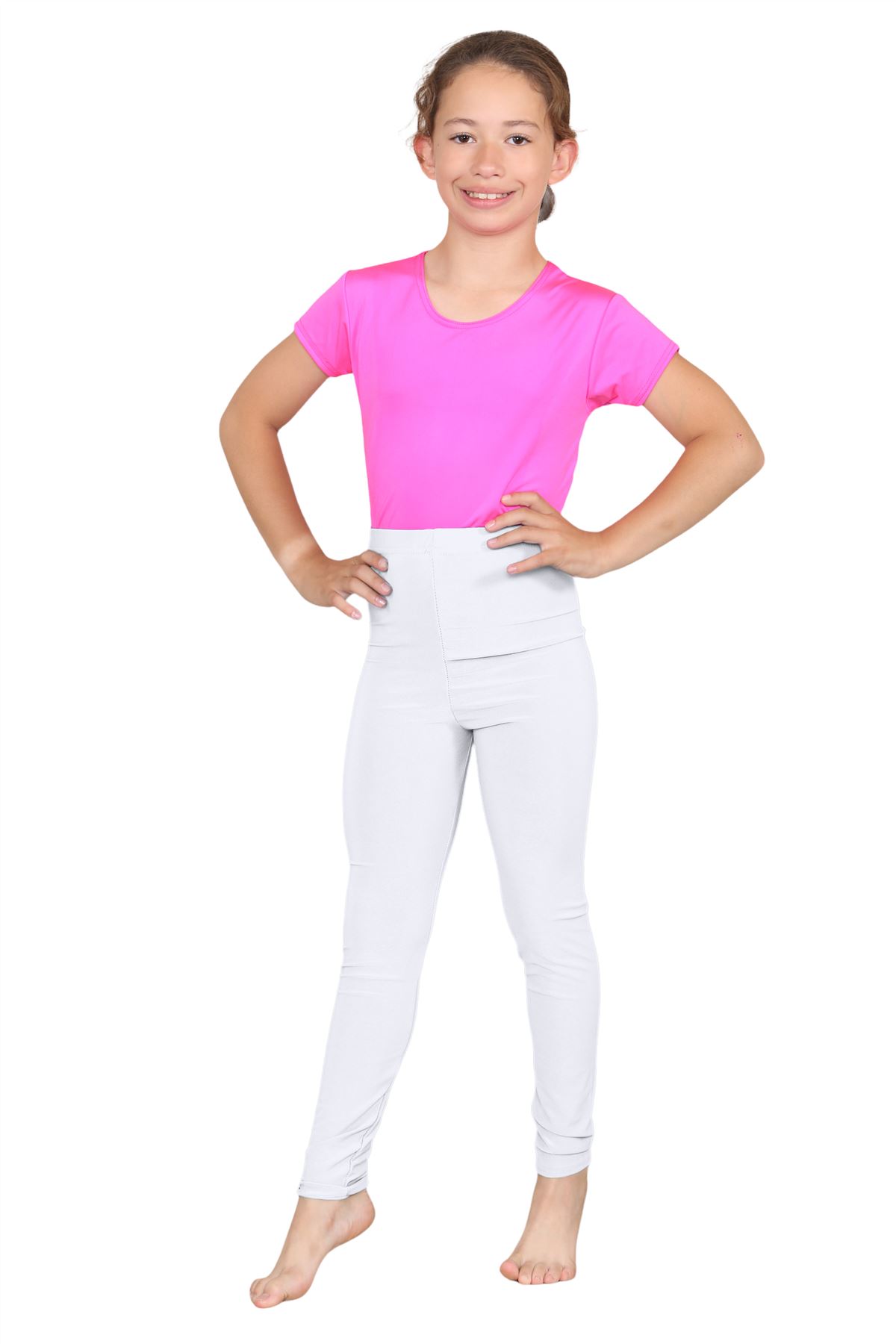 Girls Dance Leggings Gymnastics Microfibre Pants Kids Plain Full Length Trousers - Picture 80 of 85