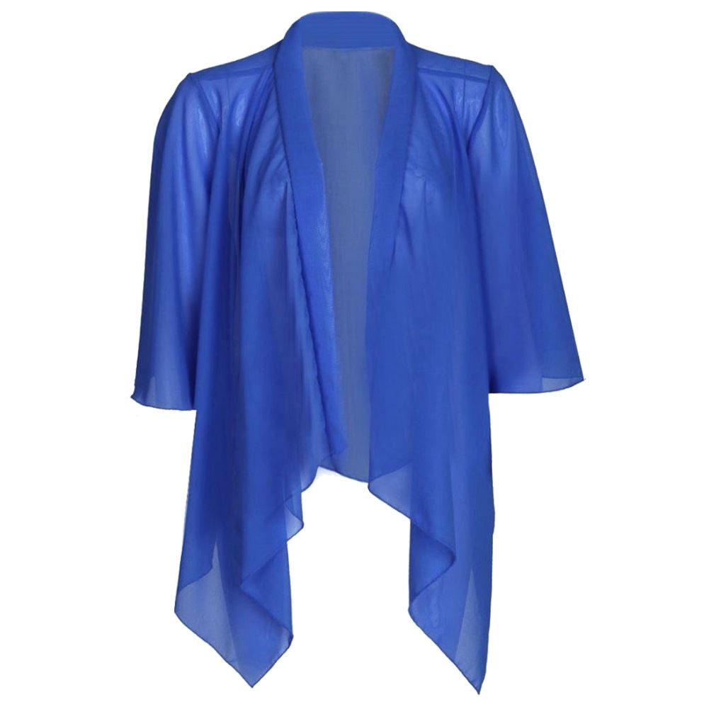 New Womens Plain Open Front Chiffon Mesh Kimono Waterfall Cardigan Shrug Top