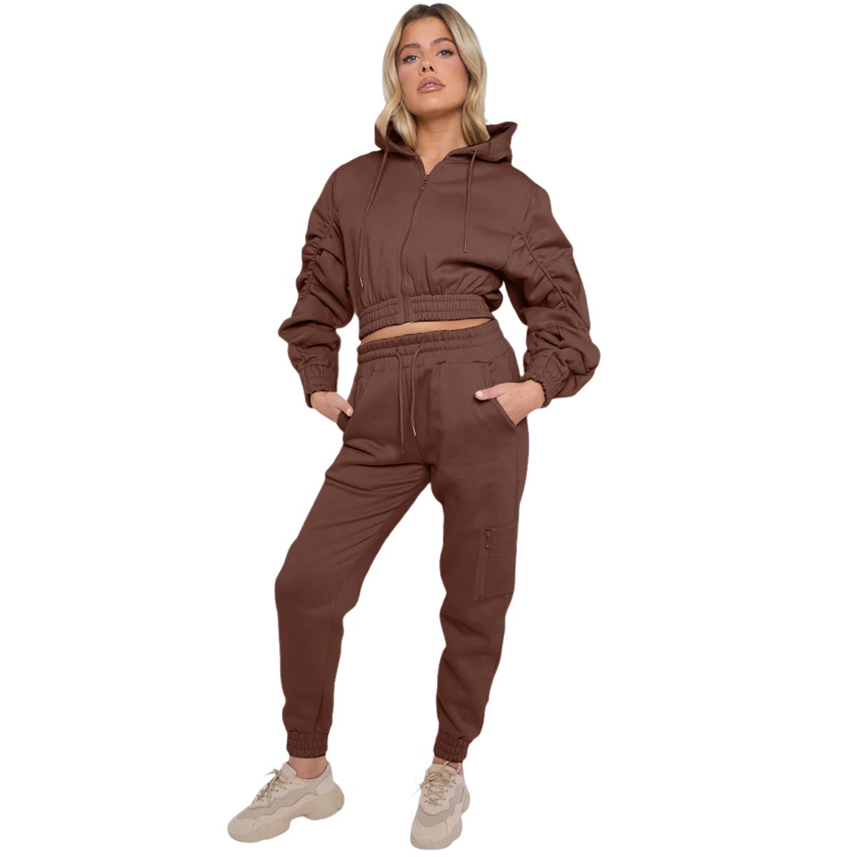Damas Traje de chándal 2 piezas Juego de salón Mangas fruncidas Sudadera con capucha recortadas Ropa de salón - Imagen 9 de 44